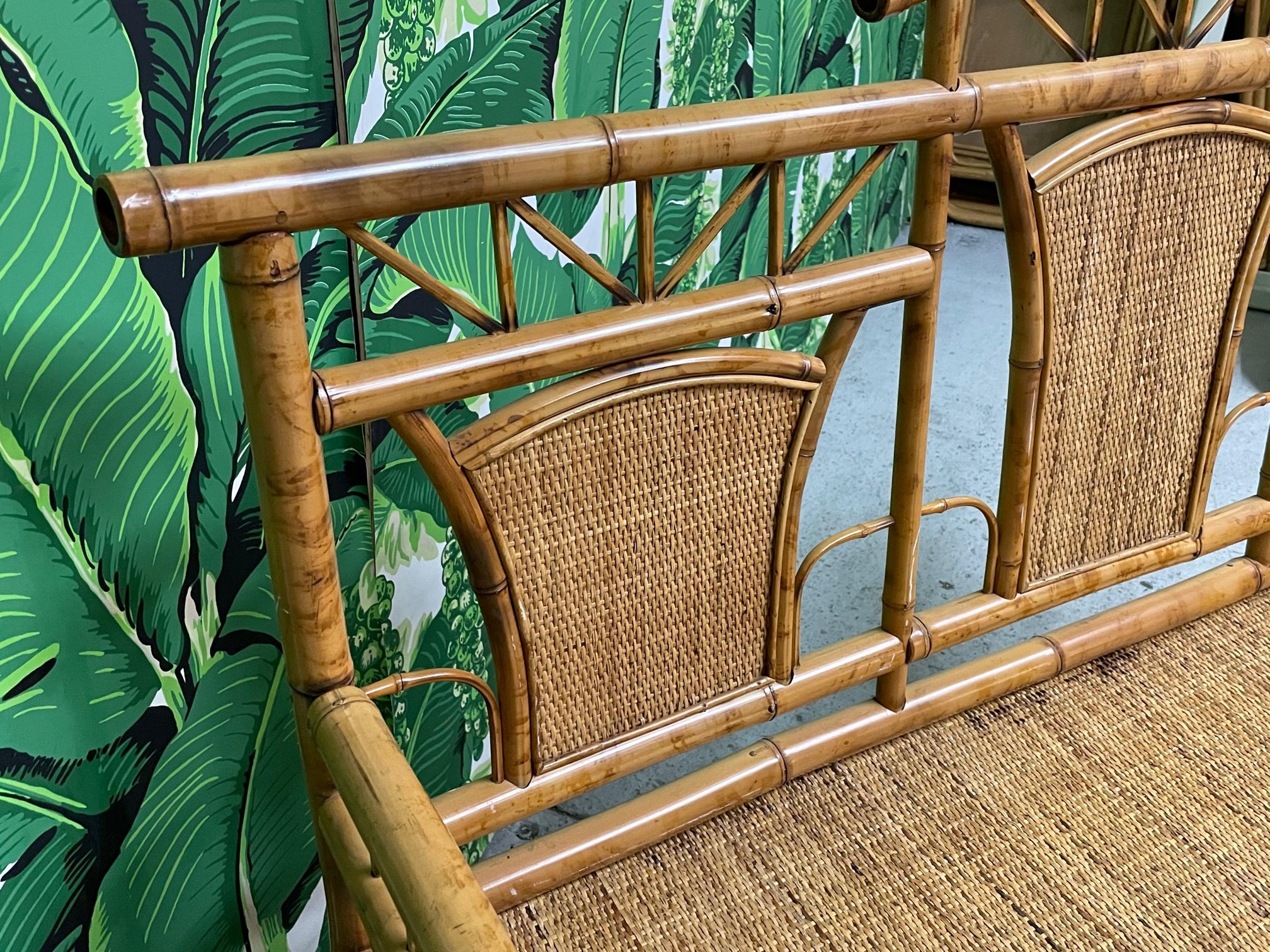 Chinoiserie Style Bamboo and Woven Wicker Loveseat Bench 2
