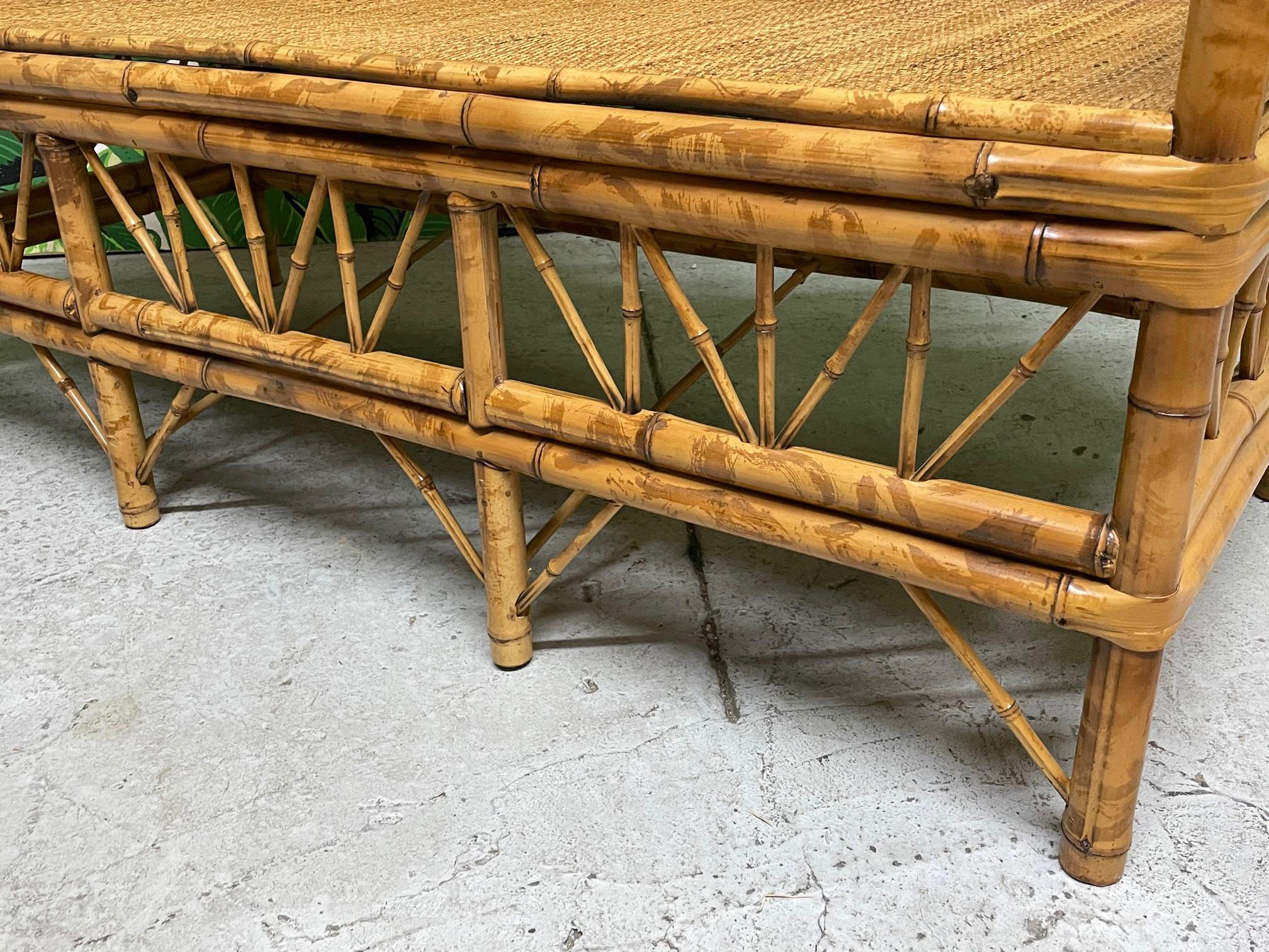 Chinoiserie Style Bamboo and Woven Wicker Loveseat Bench 2