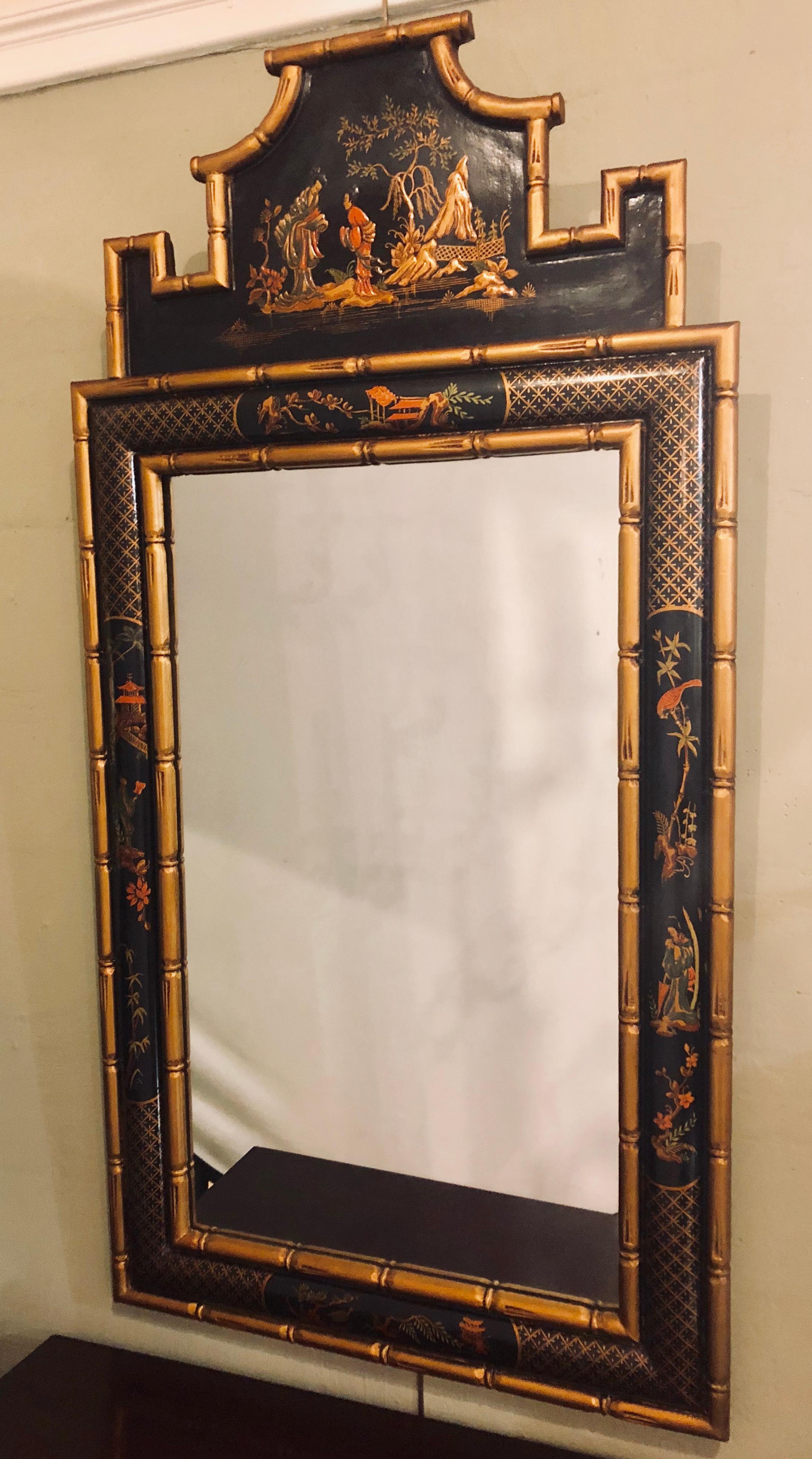 American Chinoiserie Style Bamboo Frame Wall or Console Mirror