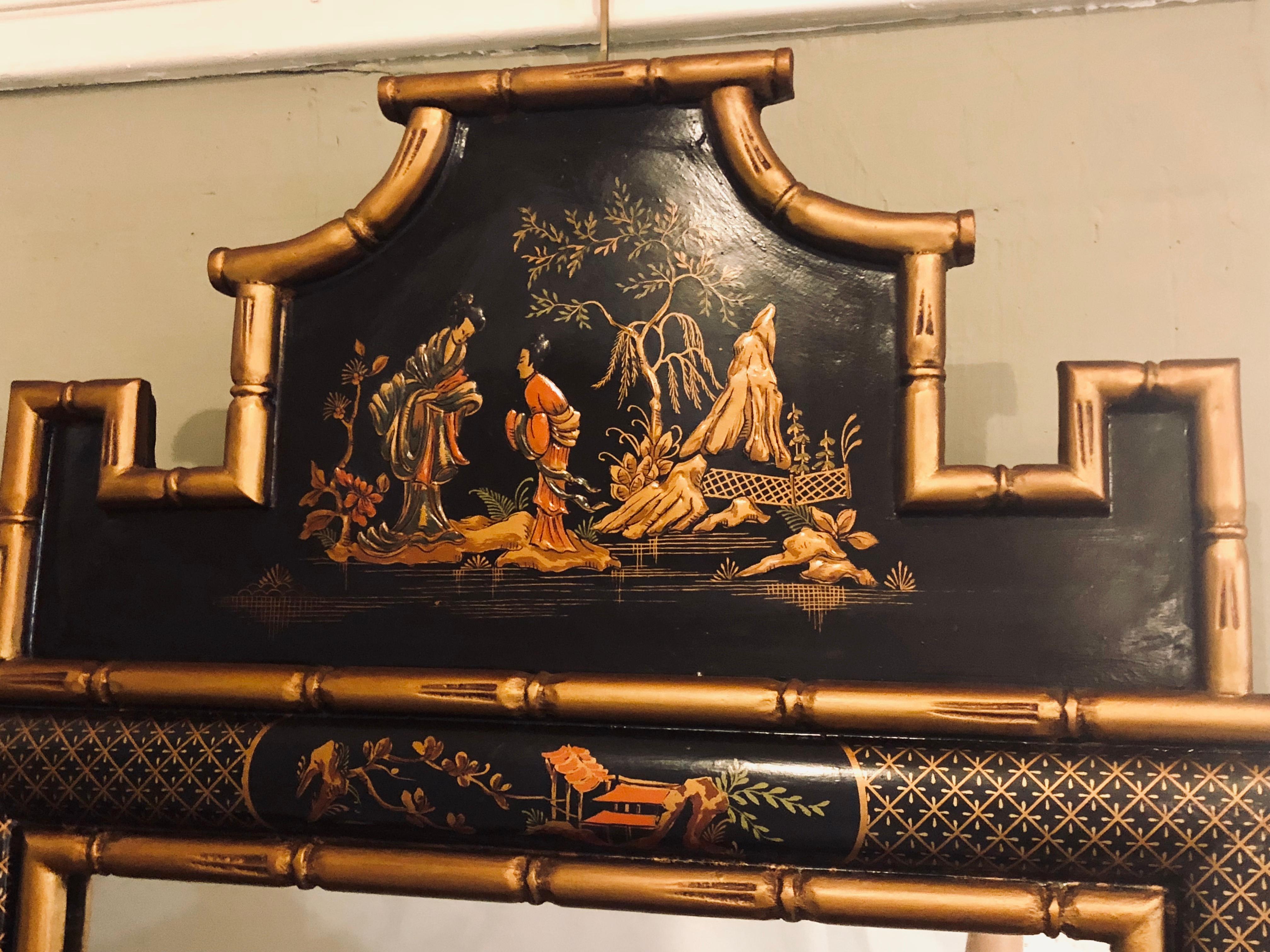 Chinoiserie Style Bamboo Frame Wall or Console Mirror In Good Condition In Stamford, CT