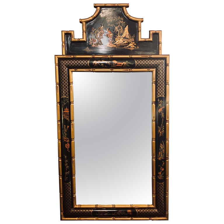 Chinoiserie Style Bamboo Frame Wall Or Console Mirror