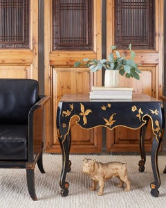 Chinoiserie Style Black Lacquer Parcel Gilt Center Table