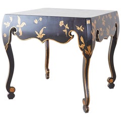 Chinoiserie Style Black Lacquer Parcel Gilt Center Table
