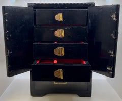 Chinoiserie Style Black Lacquered Jewlery Chest or Cabinet