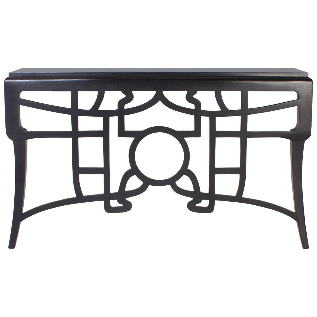 Chinoiserie Style Black Lacquered Wall-Mounted Console