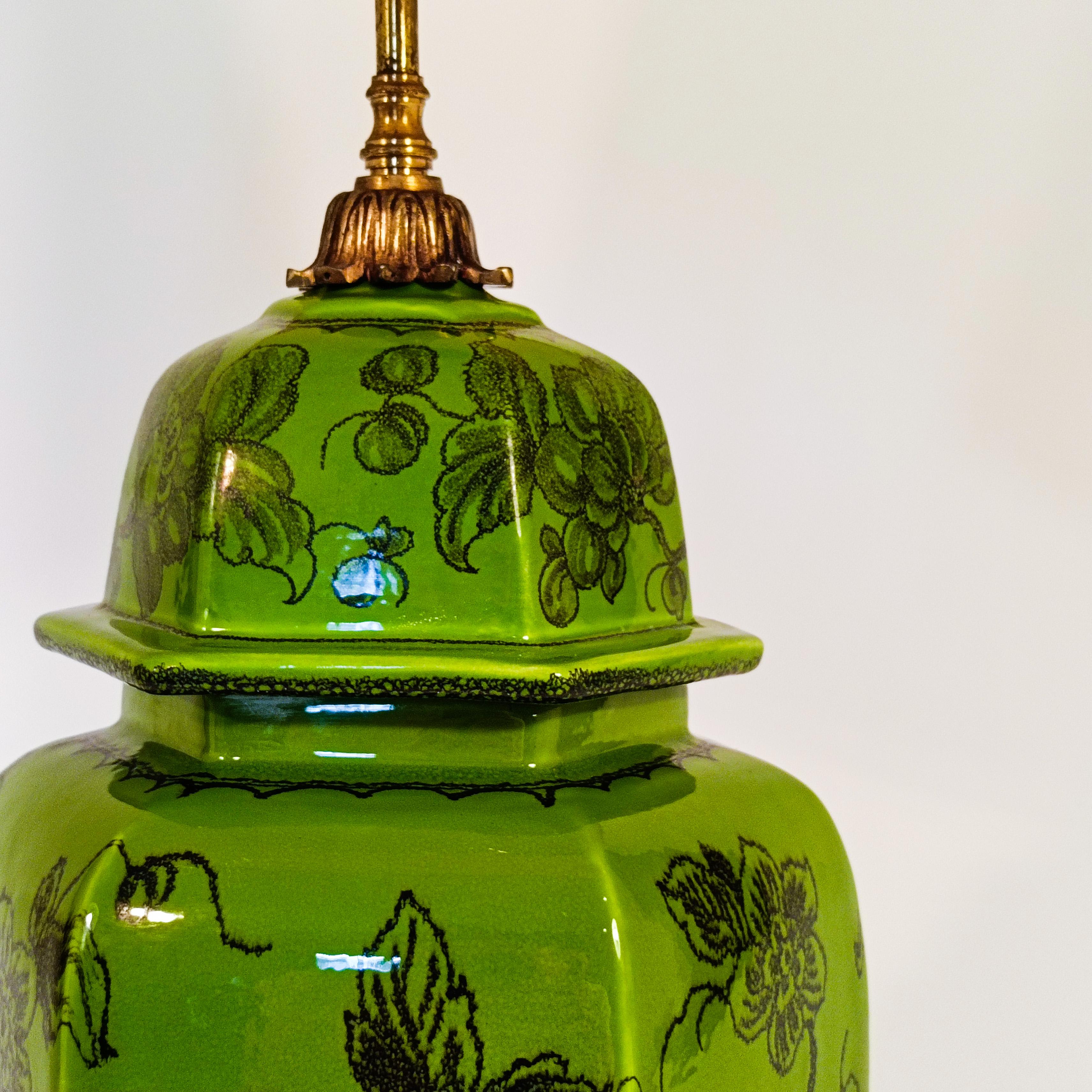 Brass Chinoiserie style ceramic table lamp by Hispania, Spain, 1960s For Sale