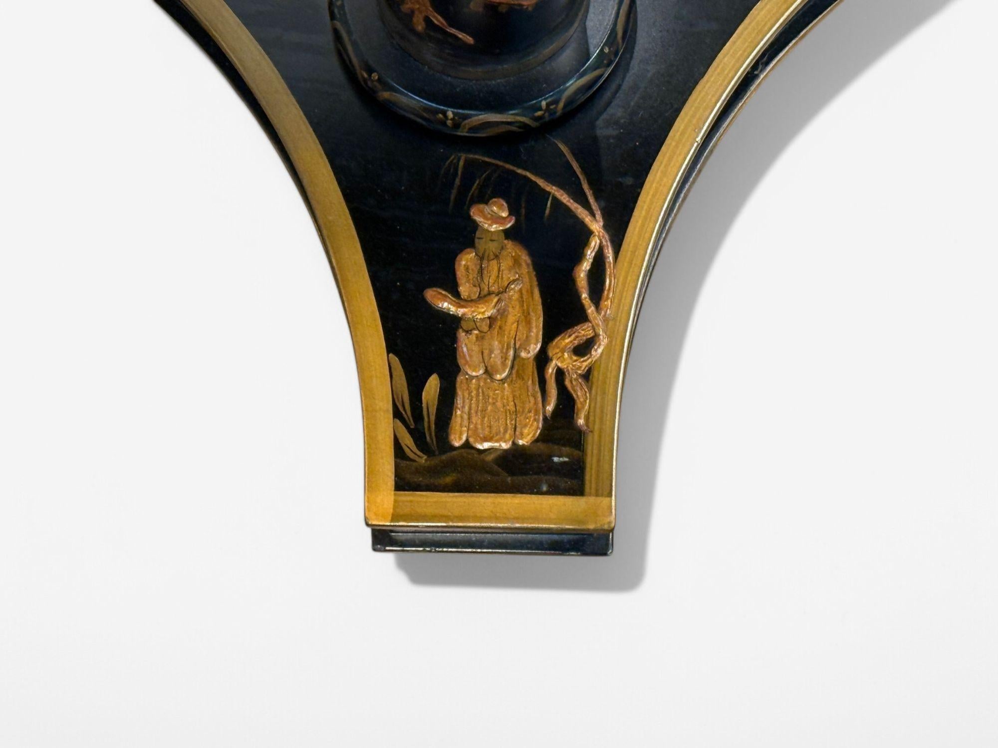 Lampadaire de style chinoiseries, laque craquelée, bois doré, étagère, États-Unis, 20e siècle en vente 6