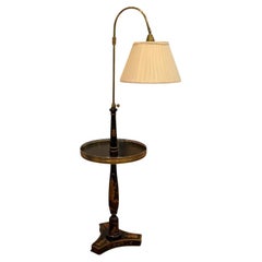 Chinoiserie Style, Crackle Lacquer, Giltwood, Floor Lamp with Shelf, USA, 20th C