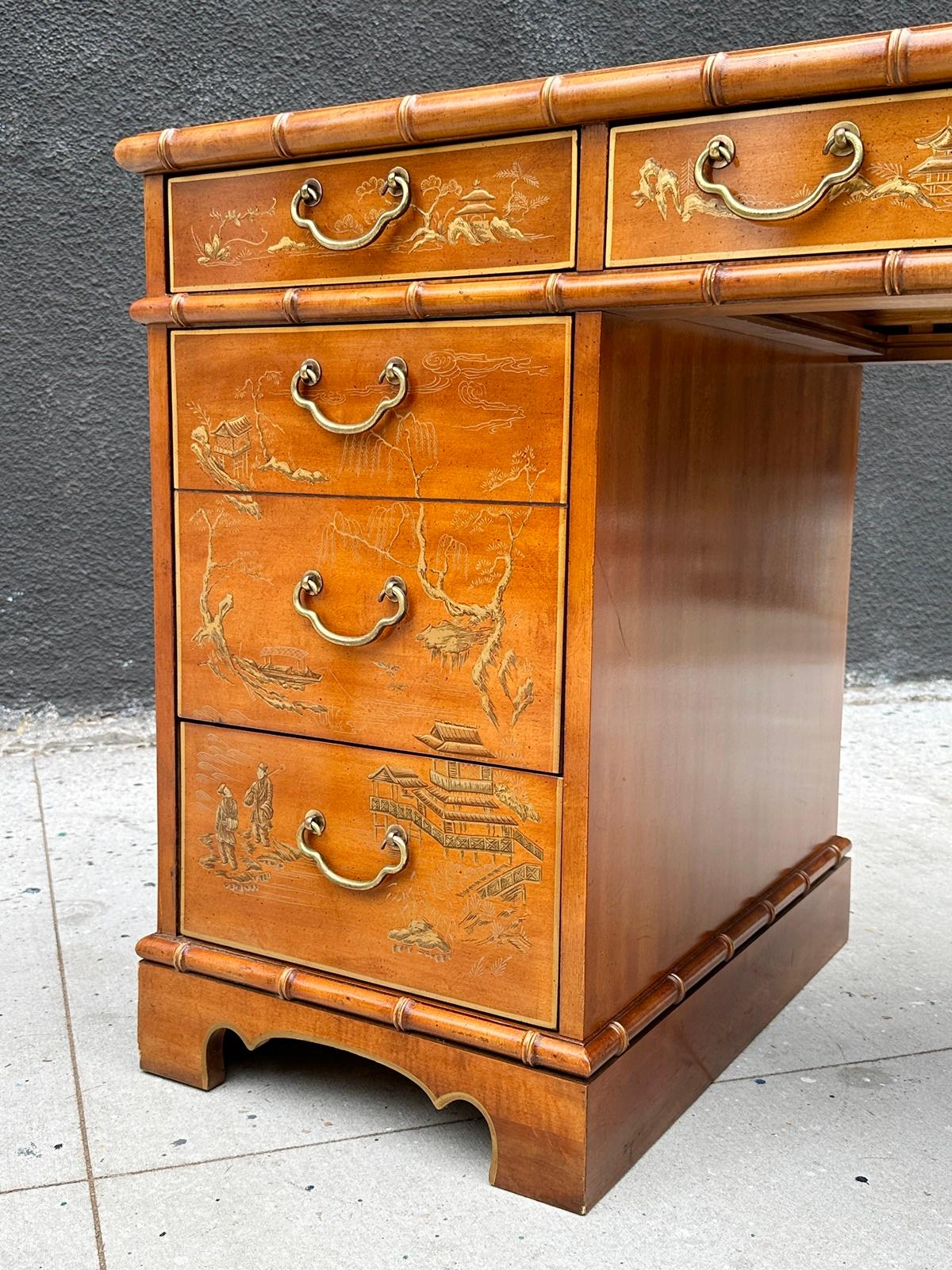 Chinoiserie Style Desk & Chair by Drexel Heritage, USA 1960's For Sale 5