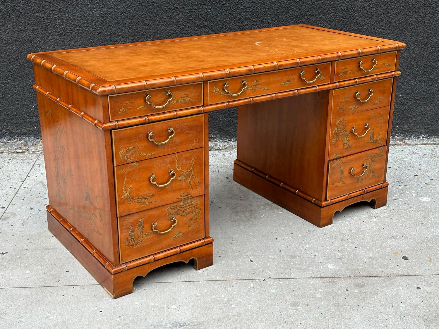 Chinoiserie Style Desk & Chair by Drexel Heritage, USA 1960's For Sale 1