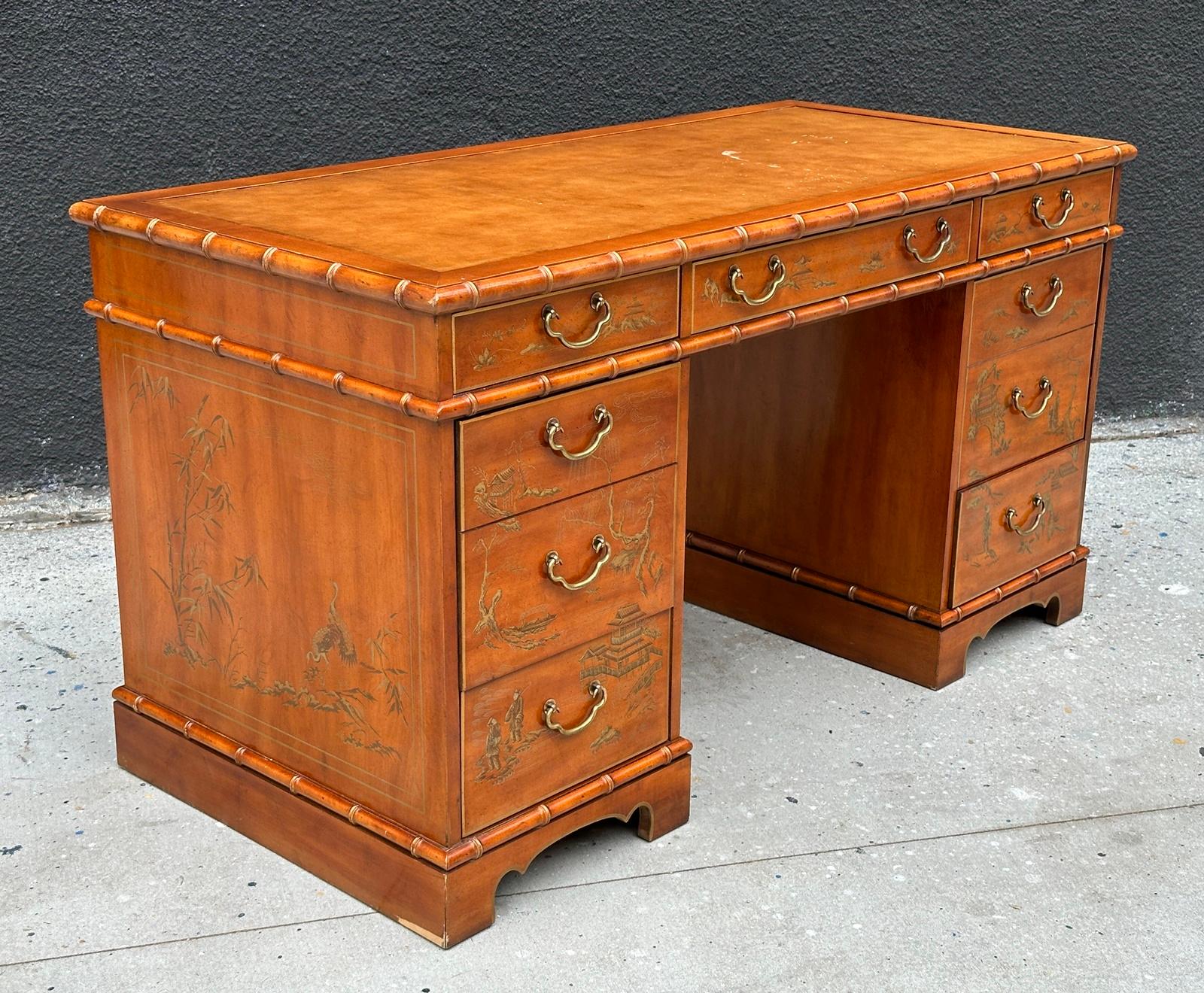 Chinoiserie Style Desk & Chair by Drexel Heritage, USA 1960's For Sale 2