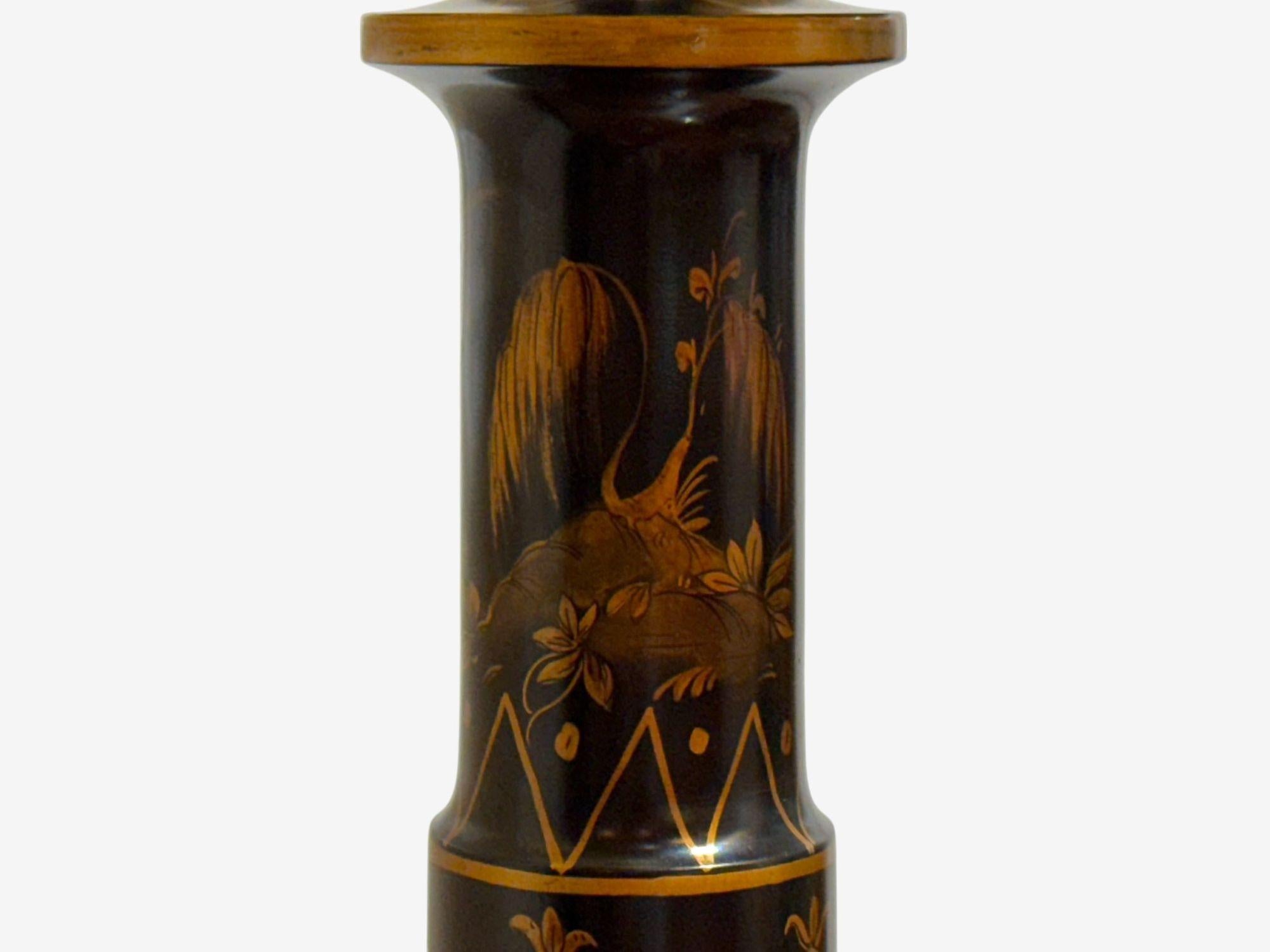 Estilo Chinoiserie, Madera Ebonizada, Dorado, Lámparas de Mesa, EEUU, Años 60 en venta 2