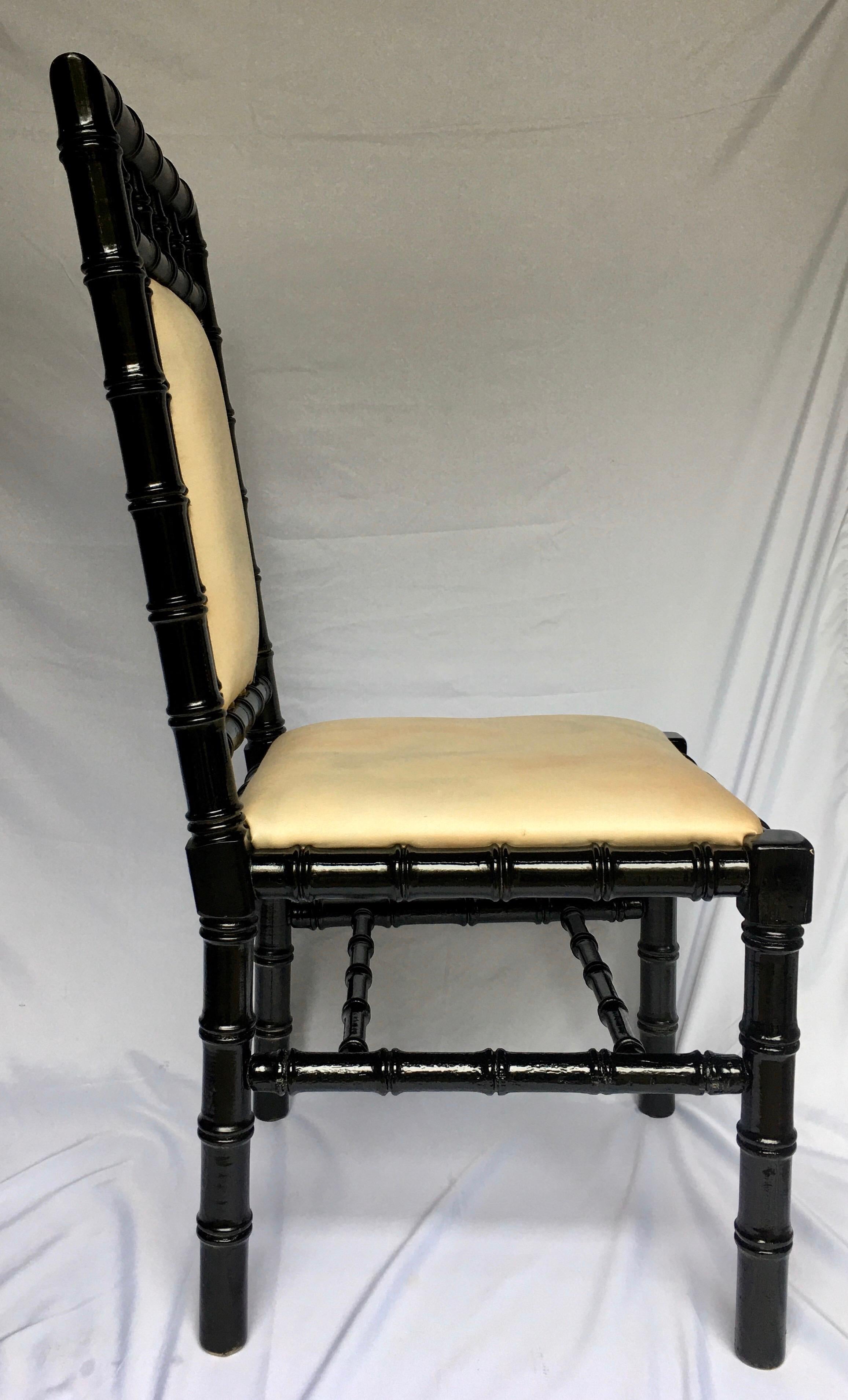 Mid-Century Modern Chinoiserie Style Faux Bamboo Black Lacquer Side Desk Chair