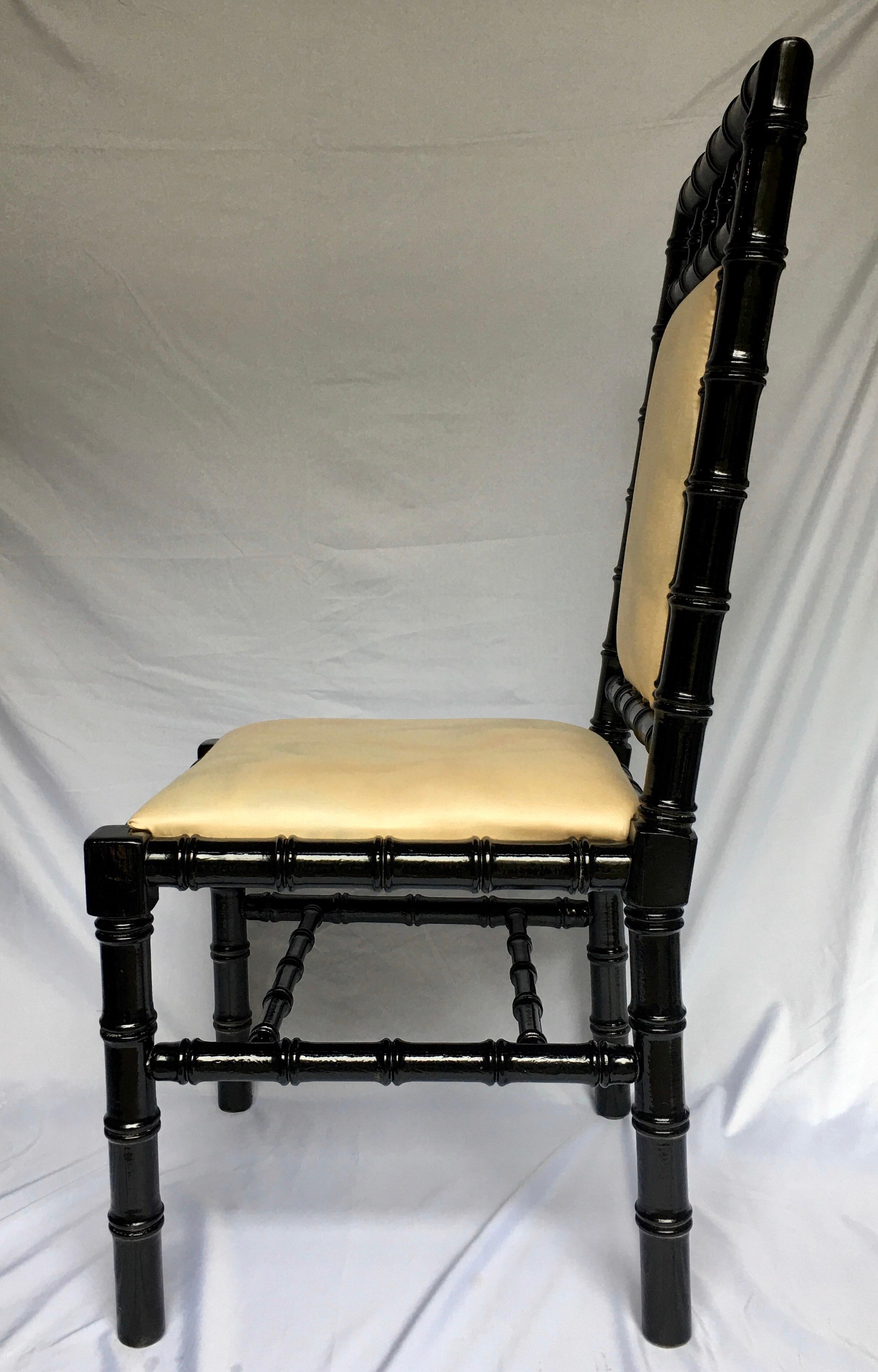Chinoiserie Style Faux Bamboo Black Lacquer Side Desk Chair In Good Condition In Lambertville, NJ