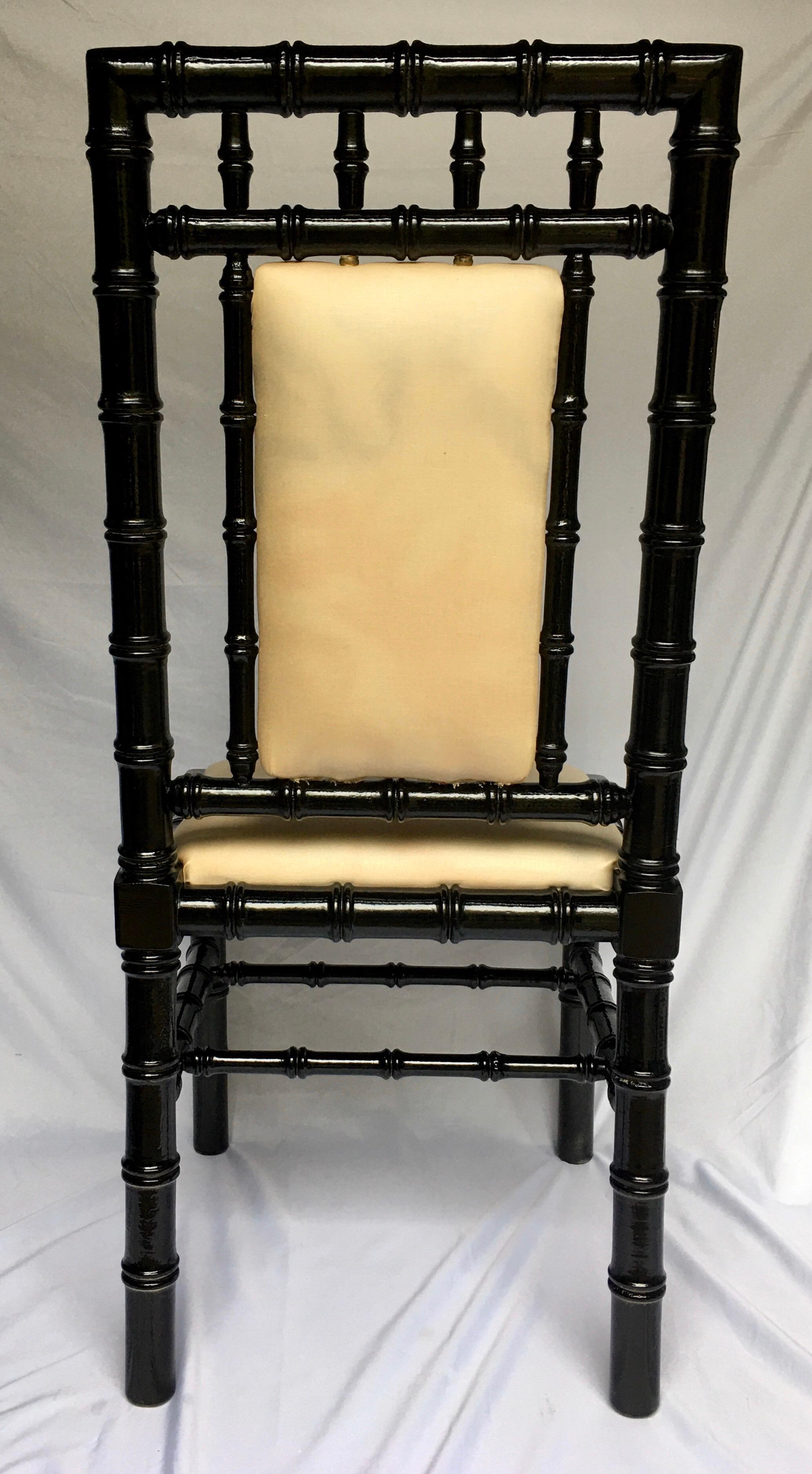 Chinoiserie Style Faux Bamboo Black Lacquer Side Desk Chair 1