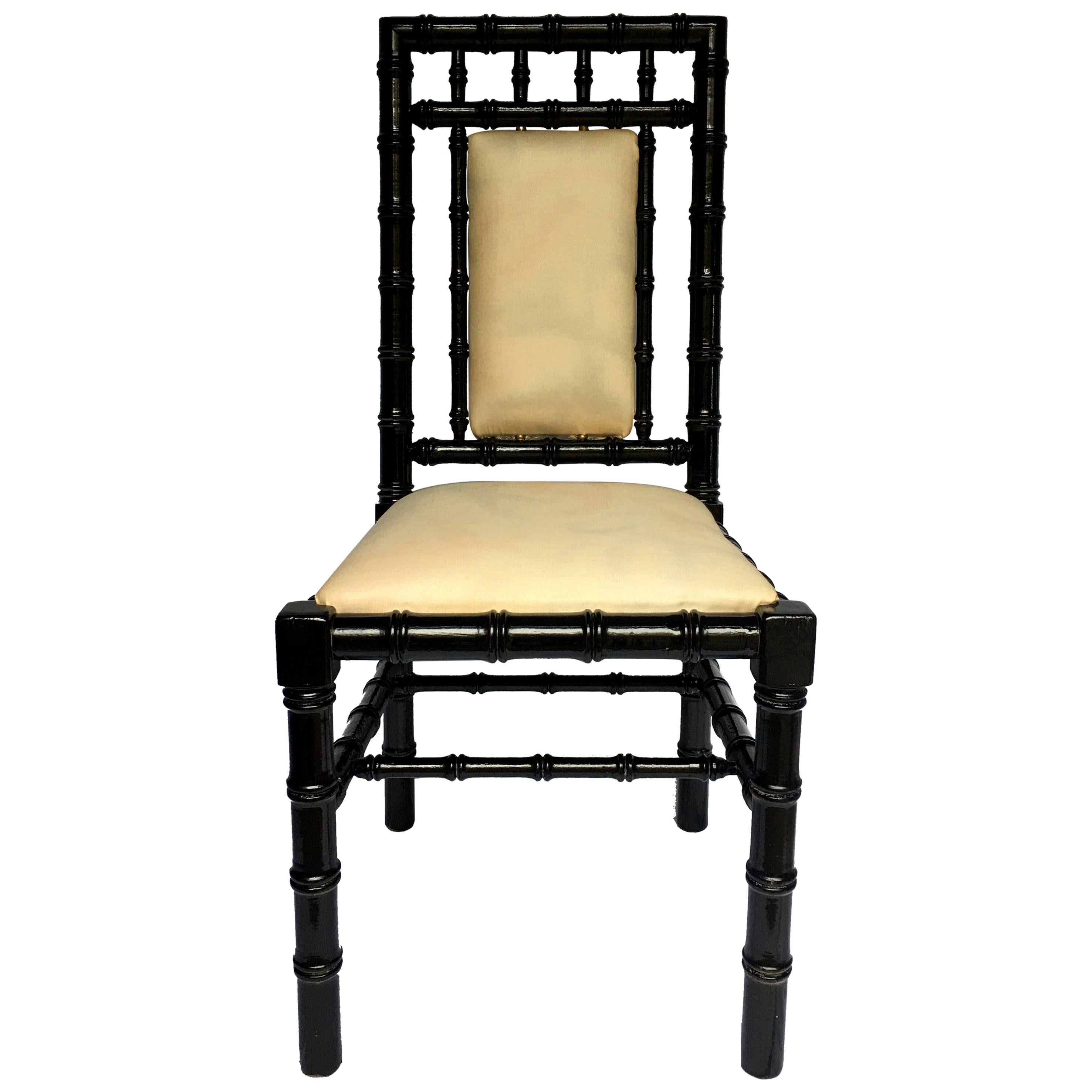 Chinoiserie Style Faux Bamboo Black Lacquer Side Desk Chair
