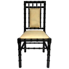 Chinoiserie Style Faux Bamboo Black Lacquer Side Desk Chair