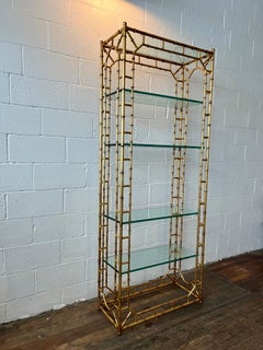 Chinoiserie Style Faux Bamboo Gilt Iron Bookshelf Étagère