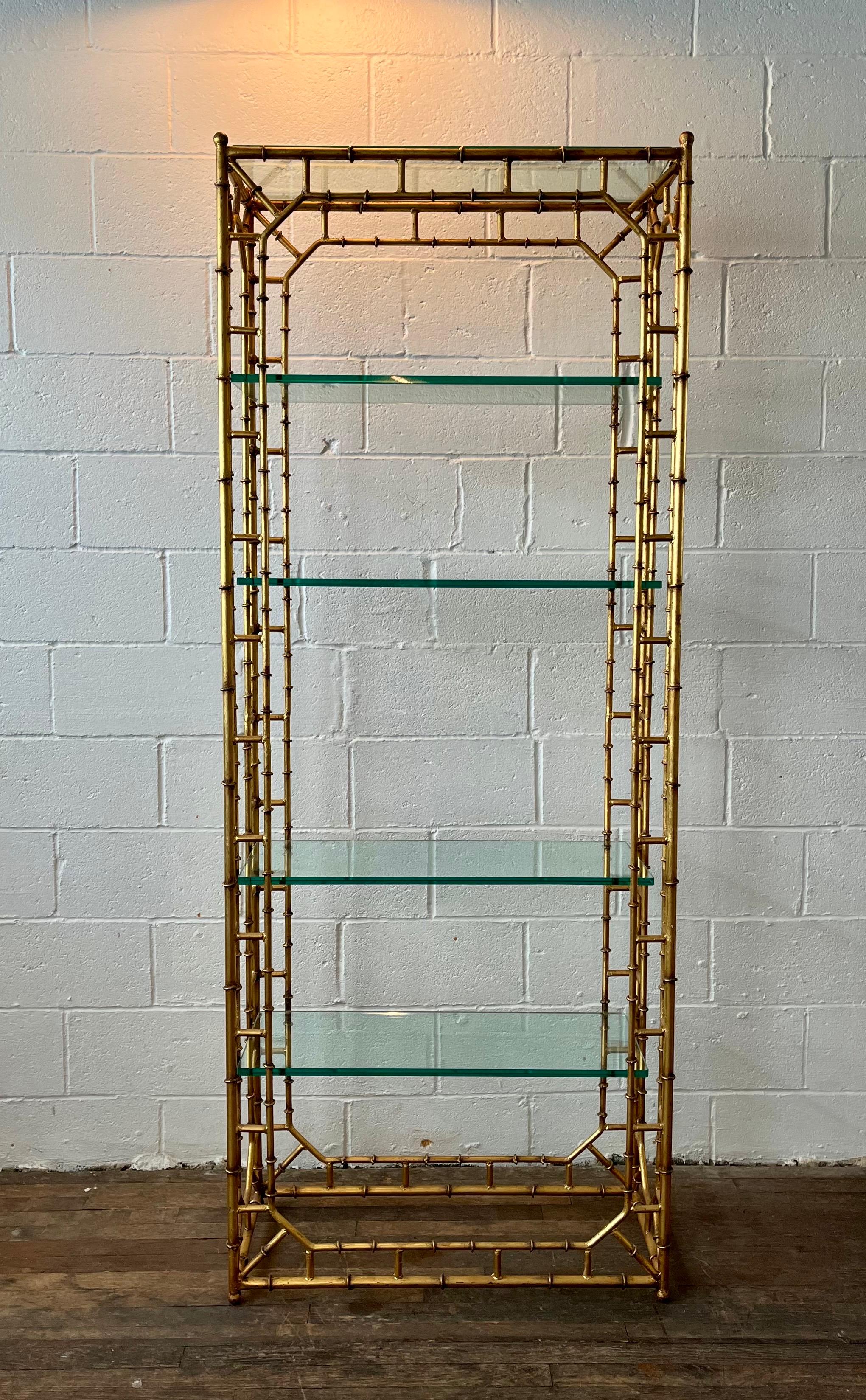 American Chinoiserie Style Faux Bamboo Gilt Iron Bookshelf Étagère