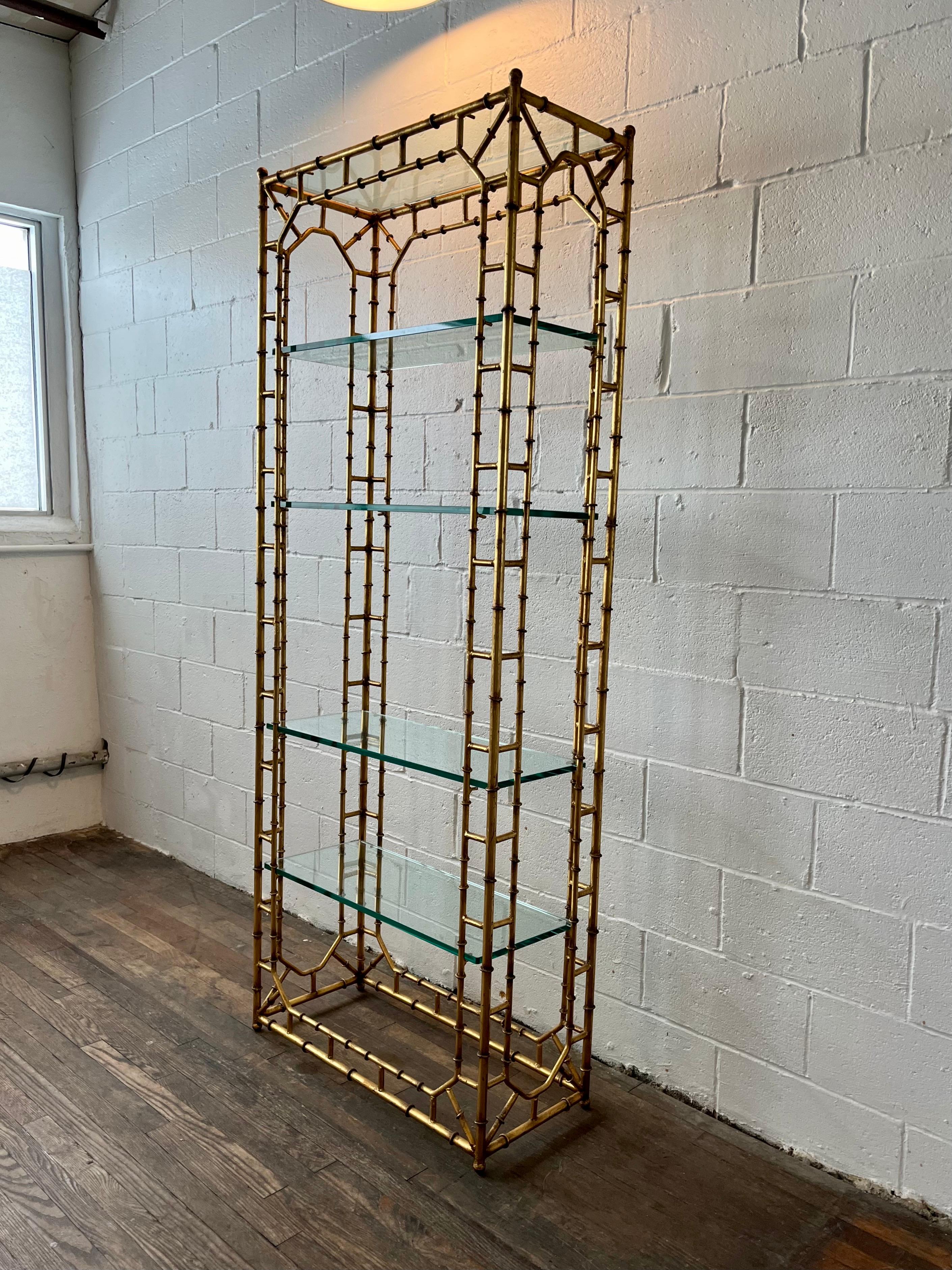 Chinoiserie Style Faux Bamboo Gilt Iron Bookshelf Étagère In Good Condition In W Allenhurst, NJ