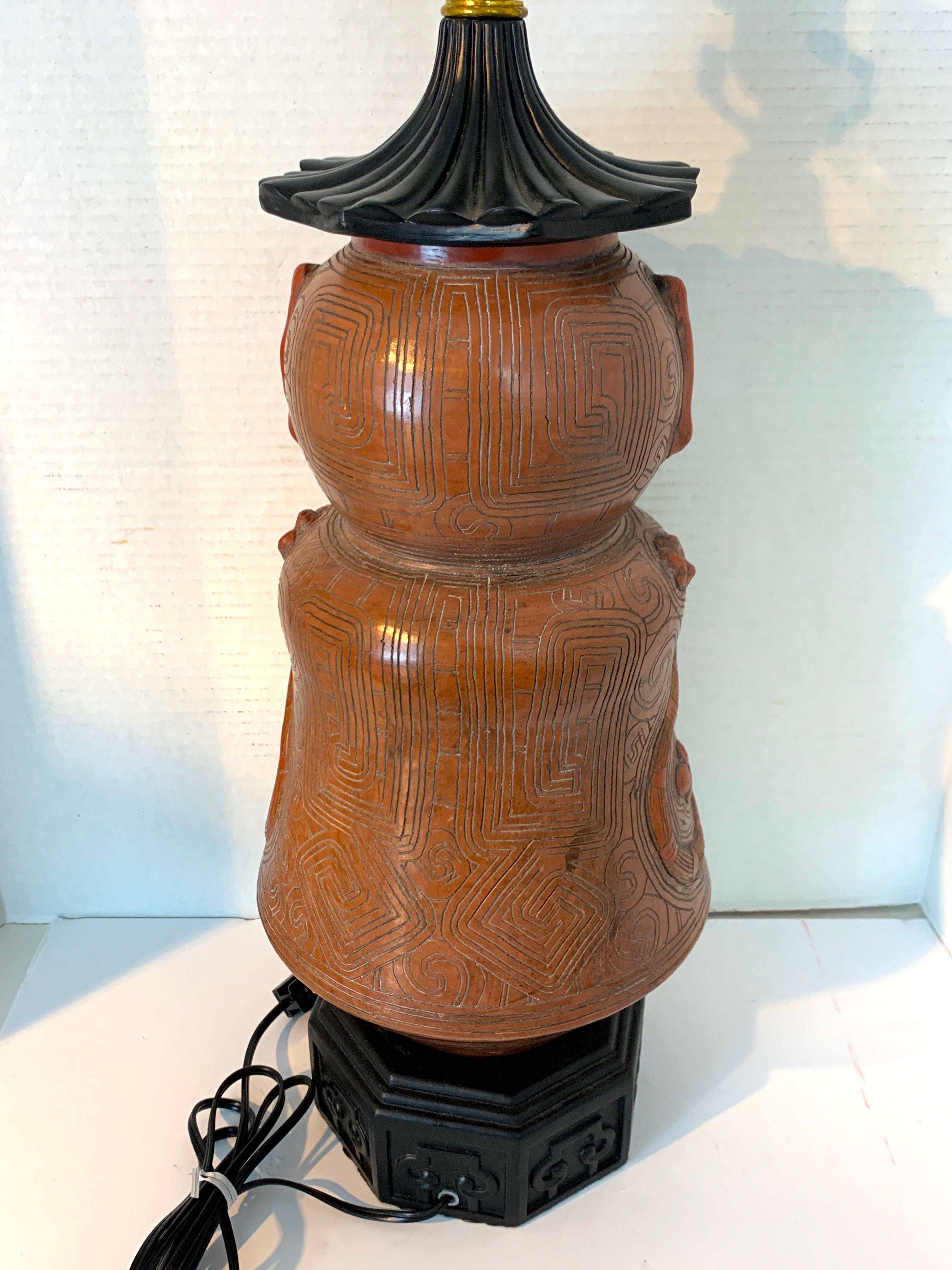 Chinoiserie Style Figural Pottery Attendant Lamp For Sale 5