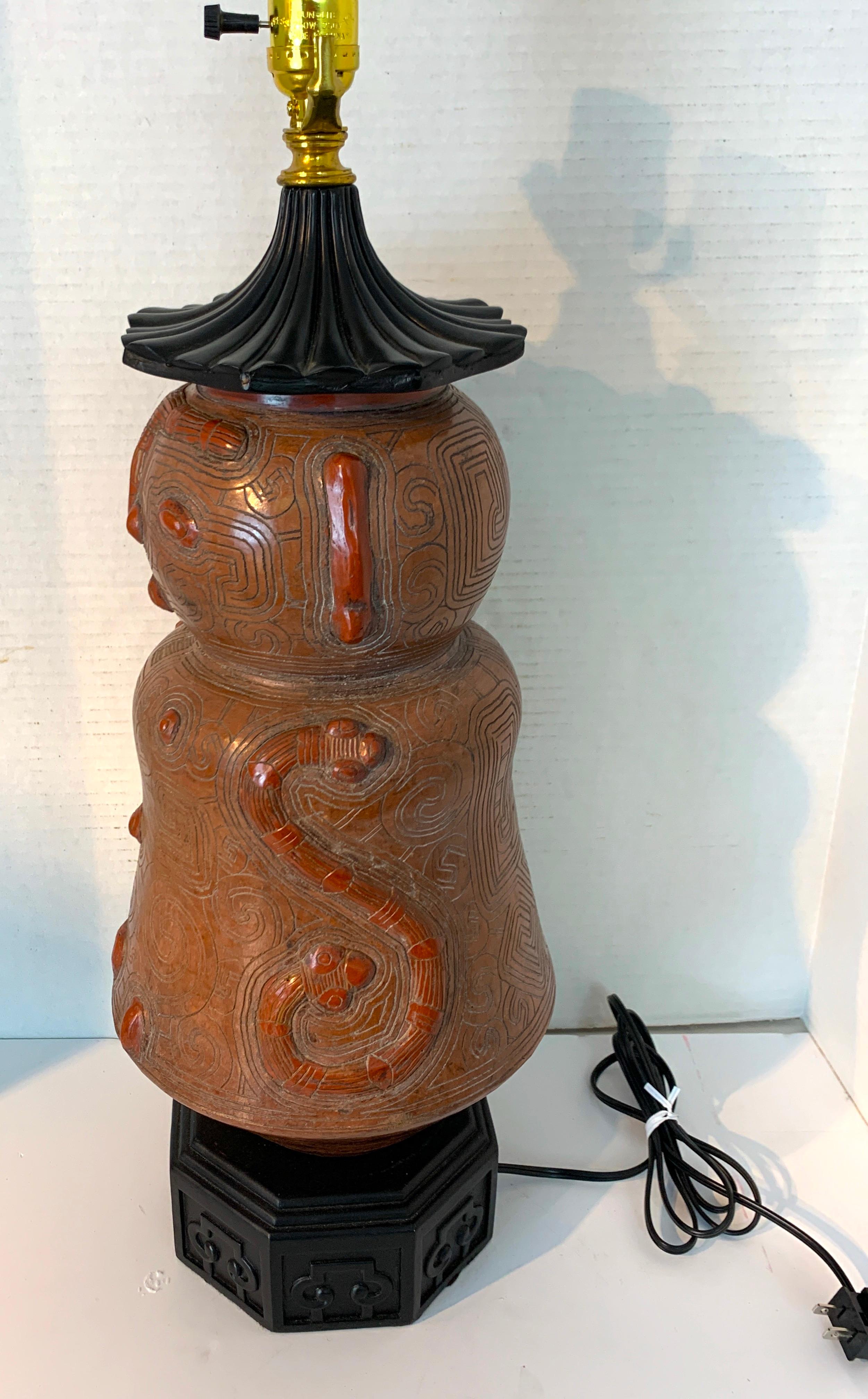 Chinoiserie Style Figural Pottery Attendant Lamp For Sale 6