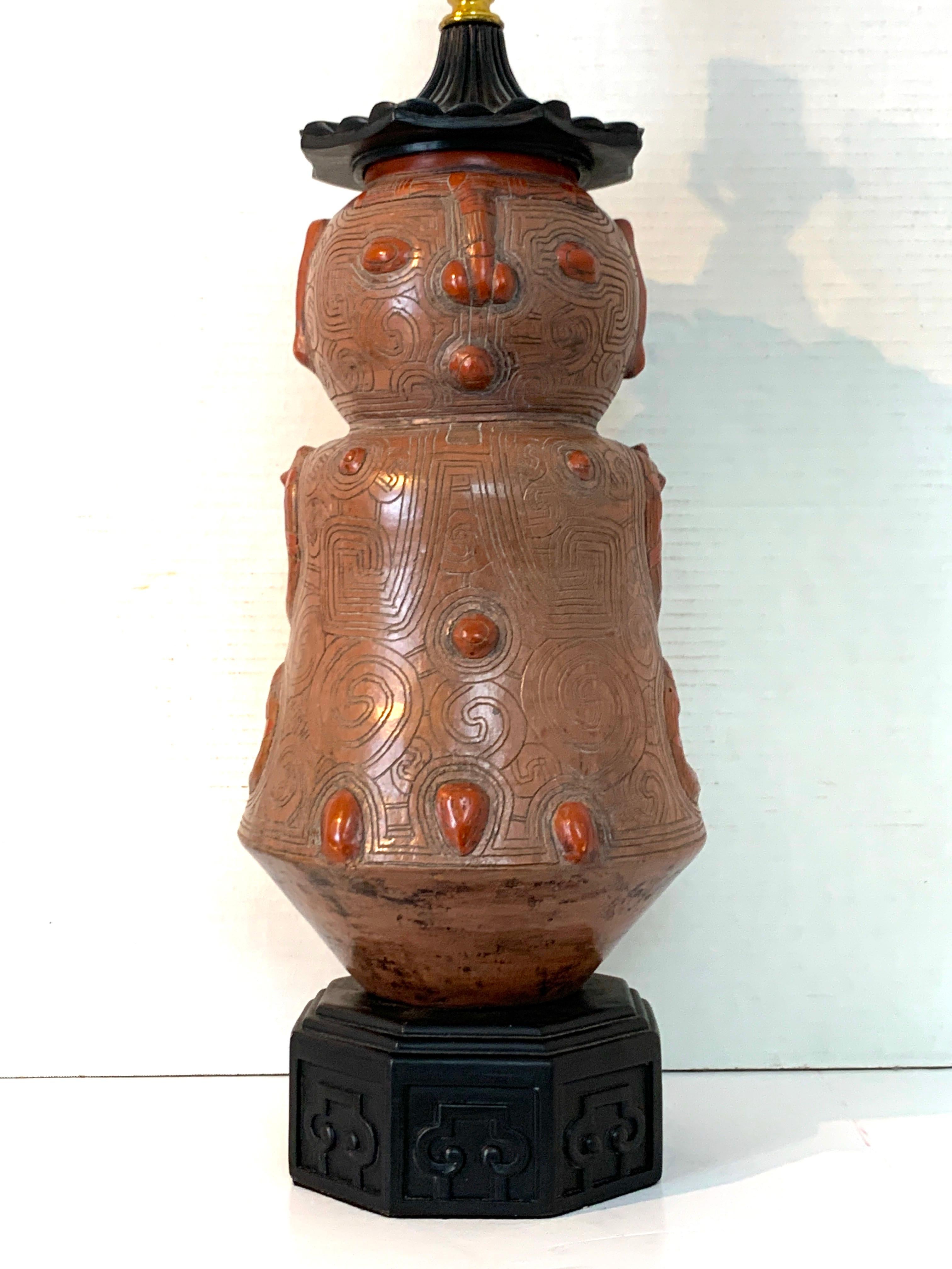 Chinese Export Chinoiserie Style Figural Pottery Attendant Lamp For Sale
