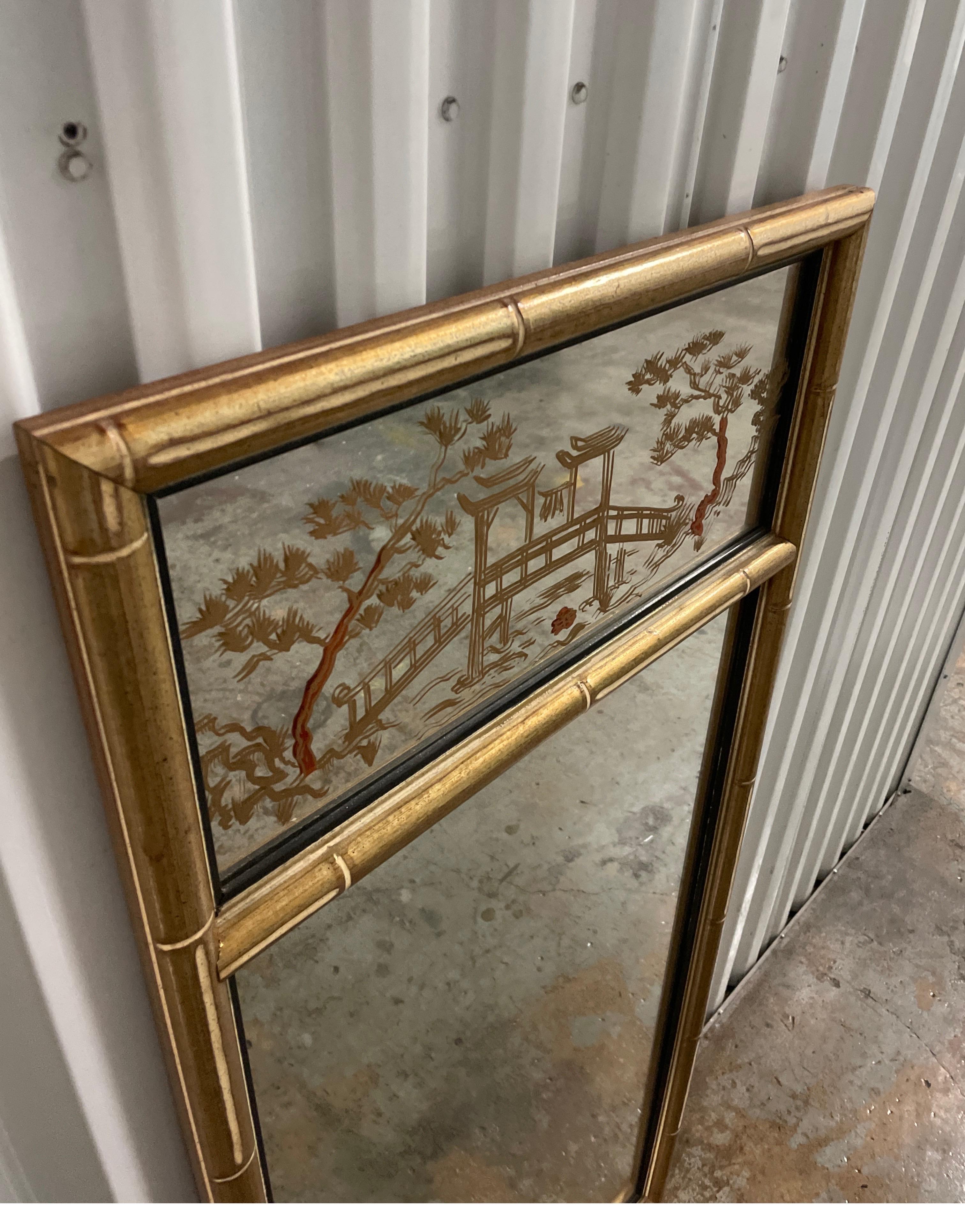 Giltwood Chinoiserie Style Gilded Faux Bamboo Trumeau Mirror