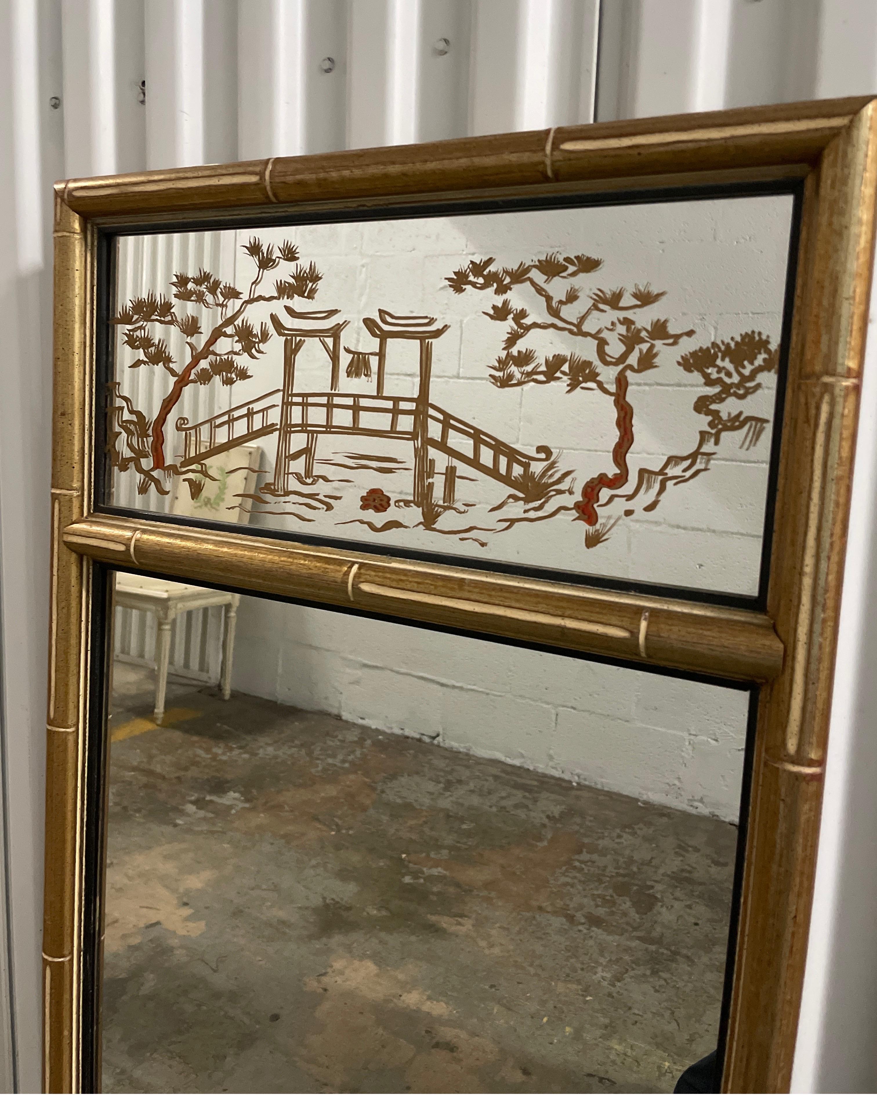 Chinoiserie Style Gilded Faux Bamboo Trumeau Mirror 1