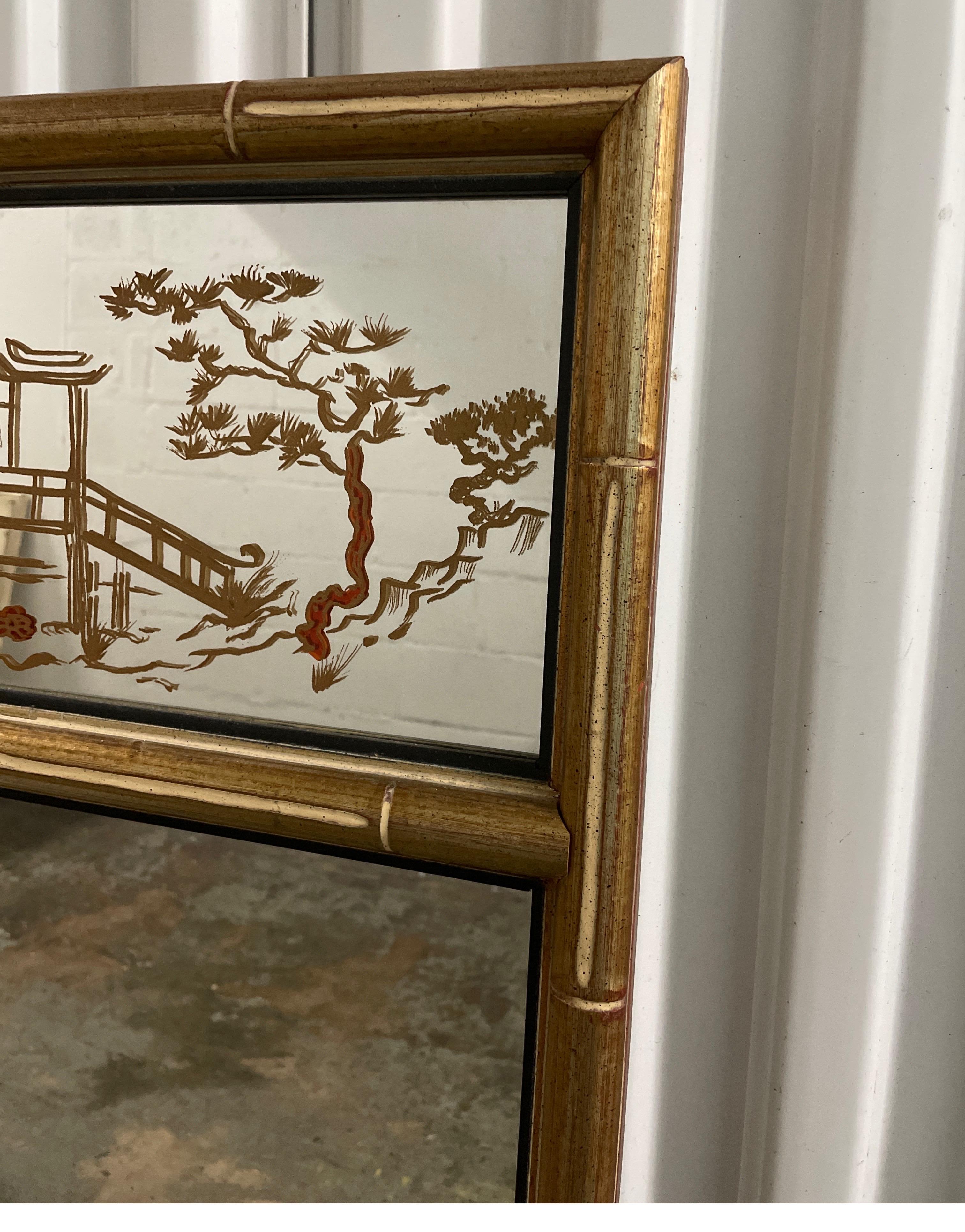 Chinoiserie Style Gilded Faux Bamboo Trumeau Mirror 4