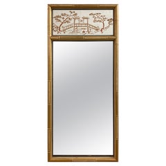Chinoiserie Style Gilded Faux Bamboo Trumeau Mirror