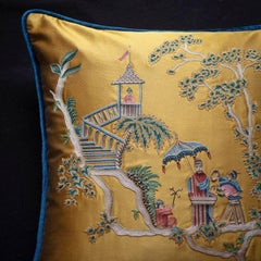 Chinoiserie Style Hand Embroidered Cushion