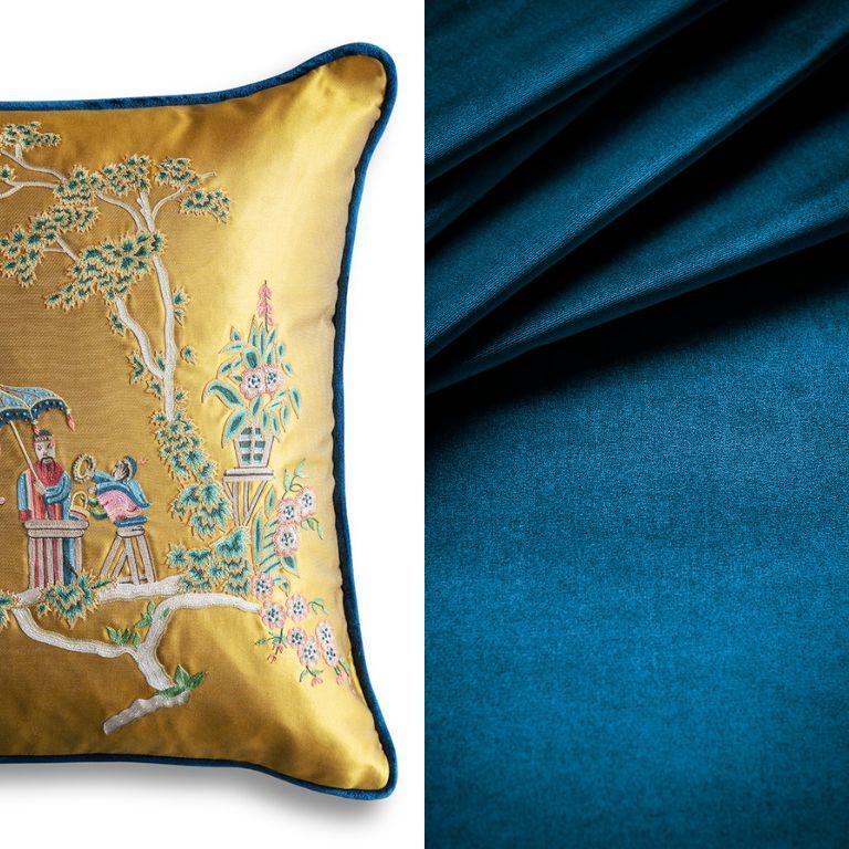 Hand-Crafted Chinoiserie Style Hand Embroidered Cushion For Sale