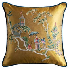 Chinoiserie Style Hand Embroidered Cushion