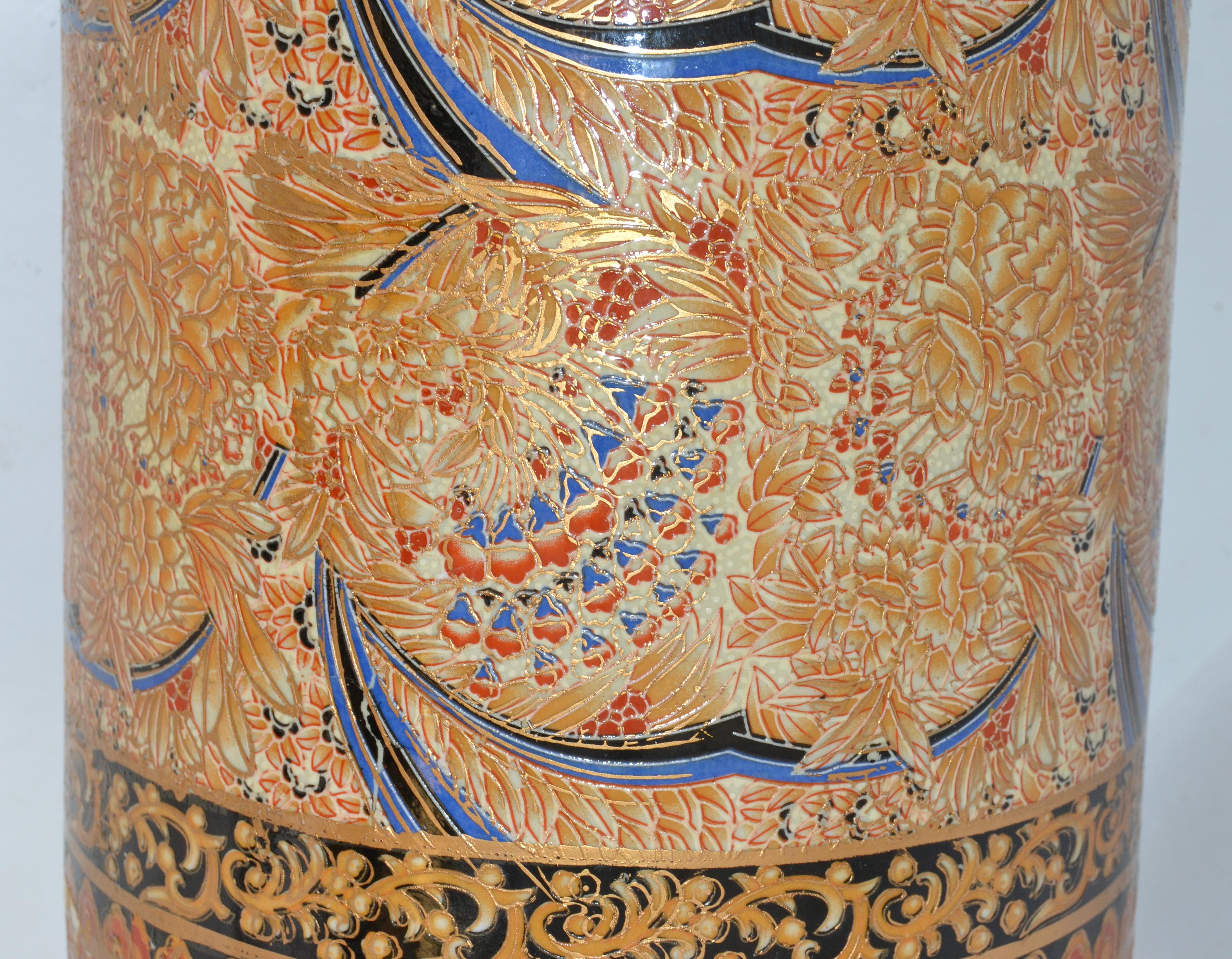 Chinoiserie Style Oriental Handmade Ceramic Pottery Umbrella Stand, Vase, Vessel 4