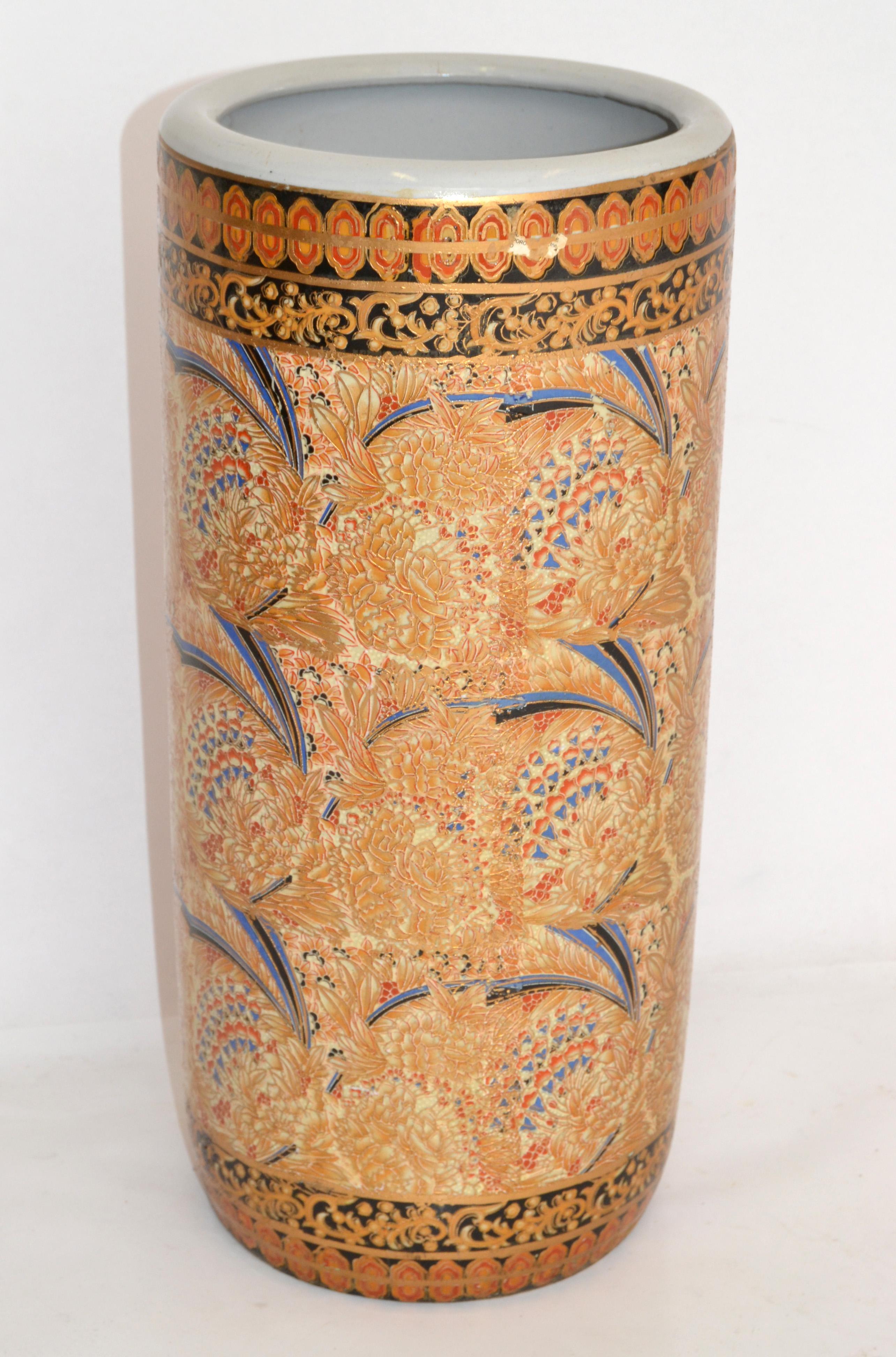 Chinoiserie Style Oriental Handmade Ceramic Pottery Umbrella Stand, Vase, Vessel 6