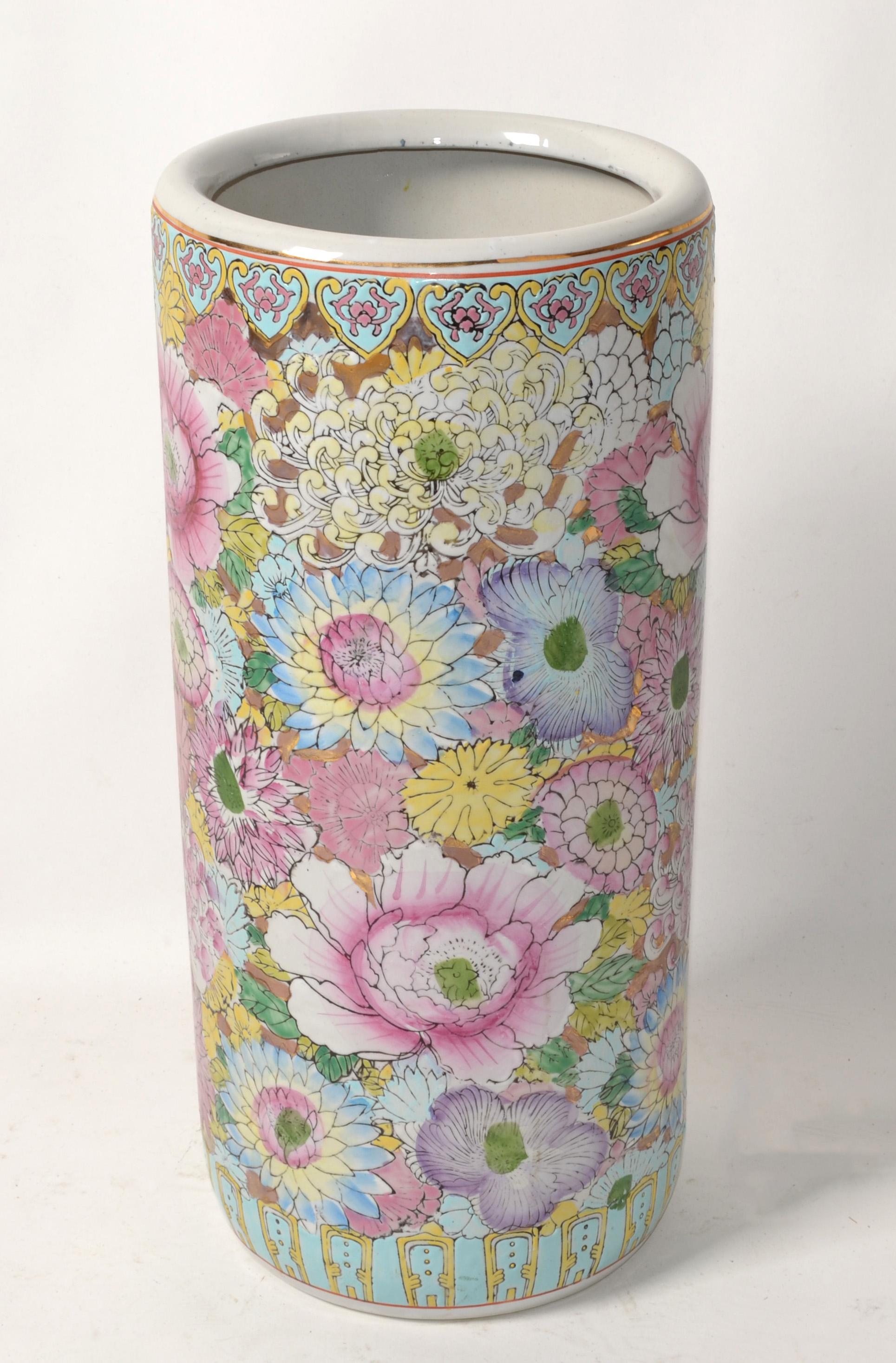 Chinoiserie Stil Orientalisch Handmade Keramik Keramik Umbrella Stand Vase Gefäß (Asiatisch) im Angebot