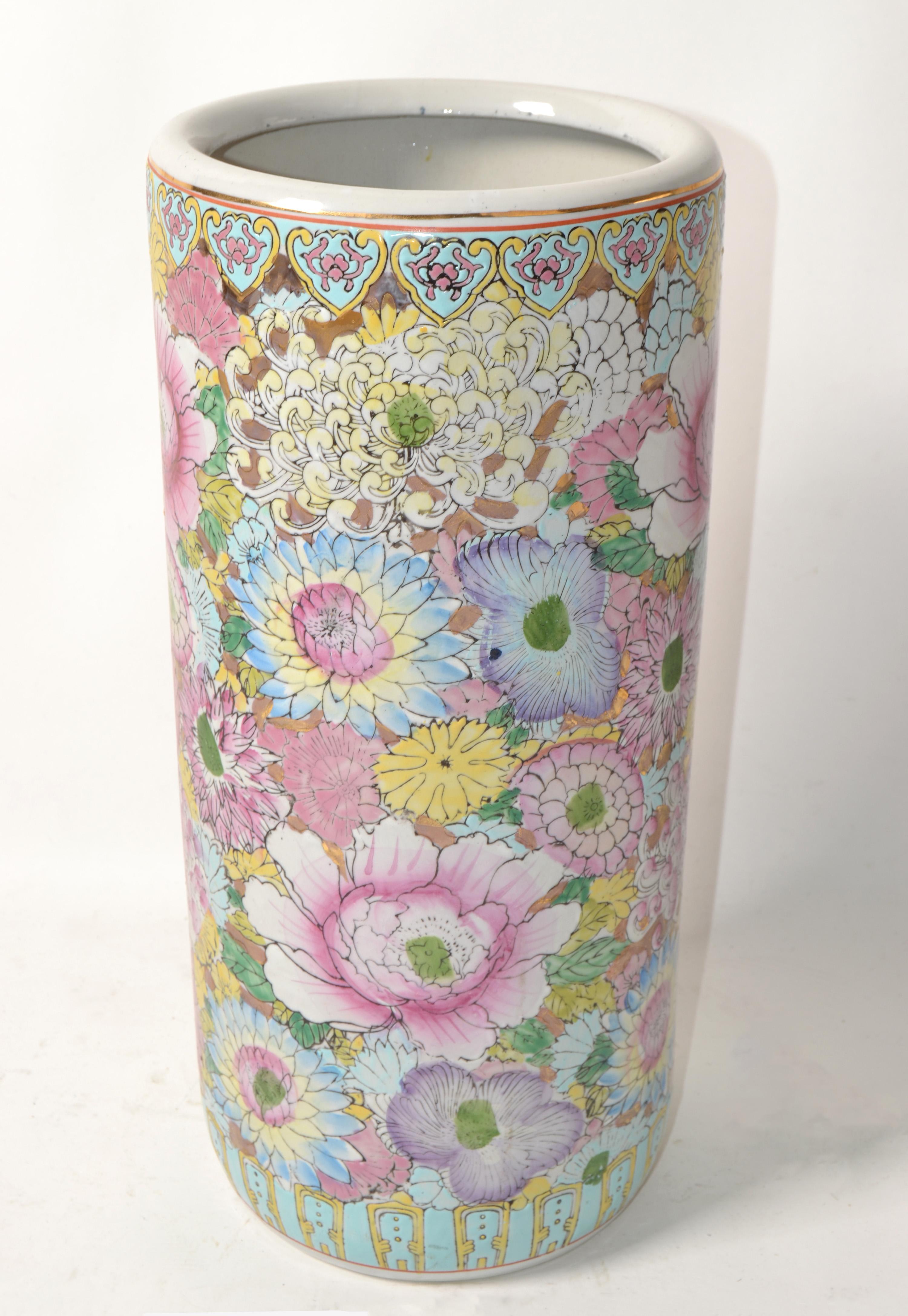 Chinoiserie Stil Orientalisch Handmade Keramik Keramik Umbrella Stand Vase Gefäß (20. Jahrhundert) im Angebot