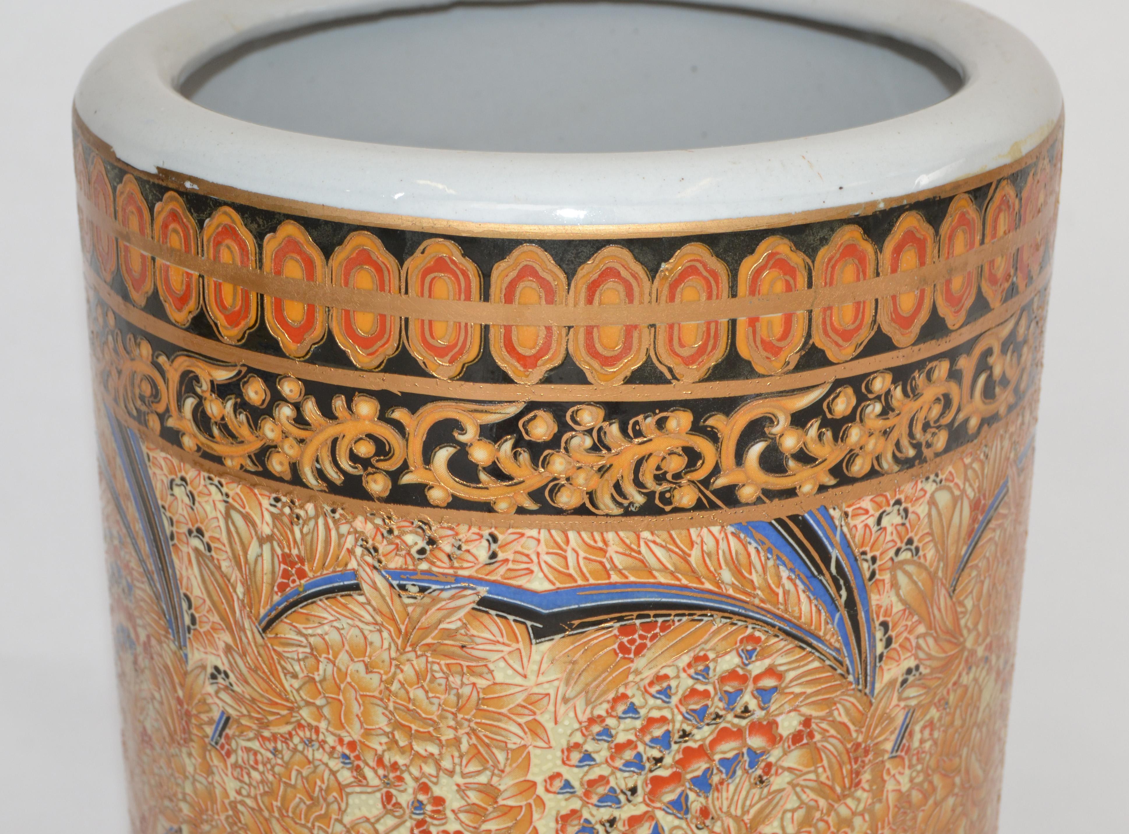 Chinoiserie Style Oriental Handmade Ceramic Pottery Umbrella Stand, Vase, Vessel 1