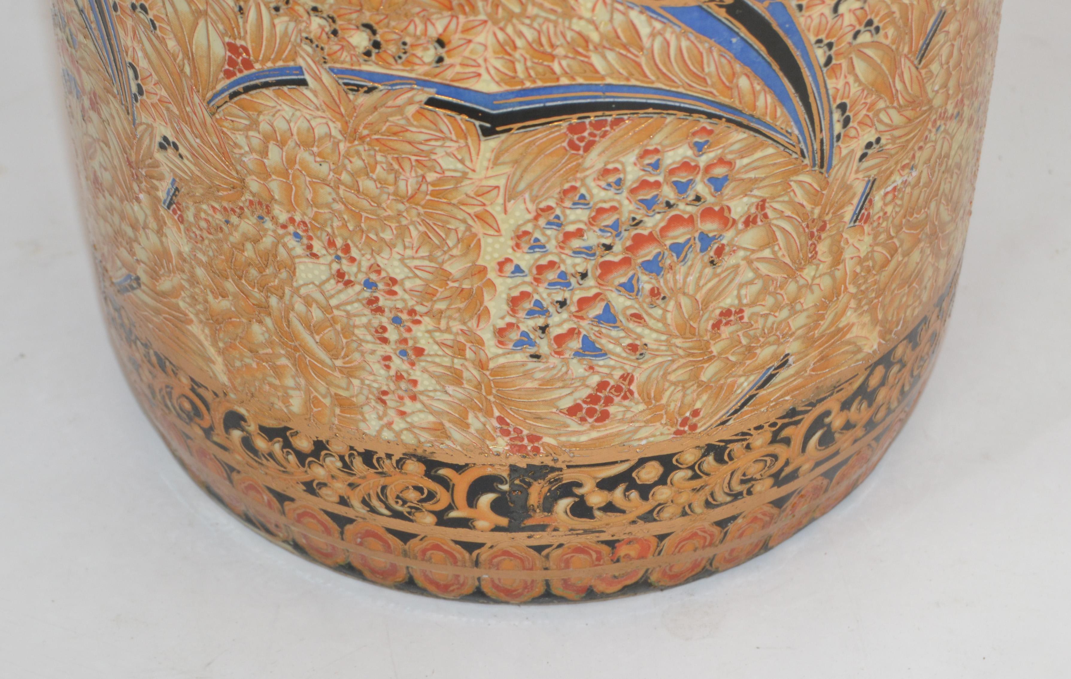 Chinoiserie Style Oriental Handmade Ceramic Pottery Umbrella Stand, Vase, Vessel 3