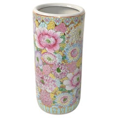 Used Chinoiserie Style Oriental Handmade Ceramic Pottery Umbrella Stand Vase Vessel