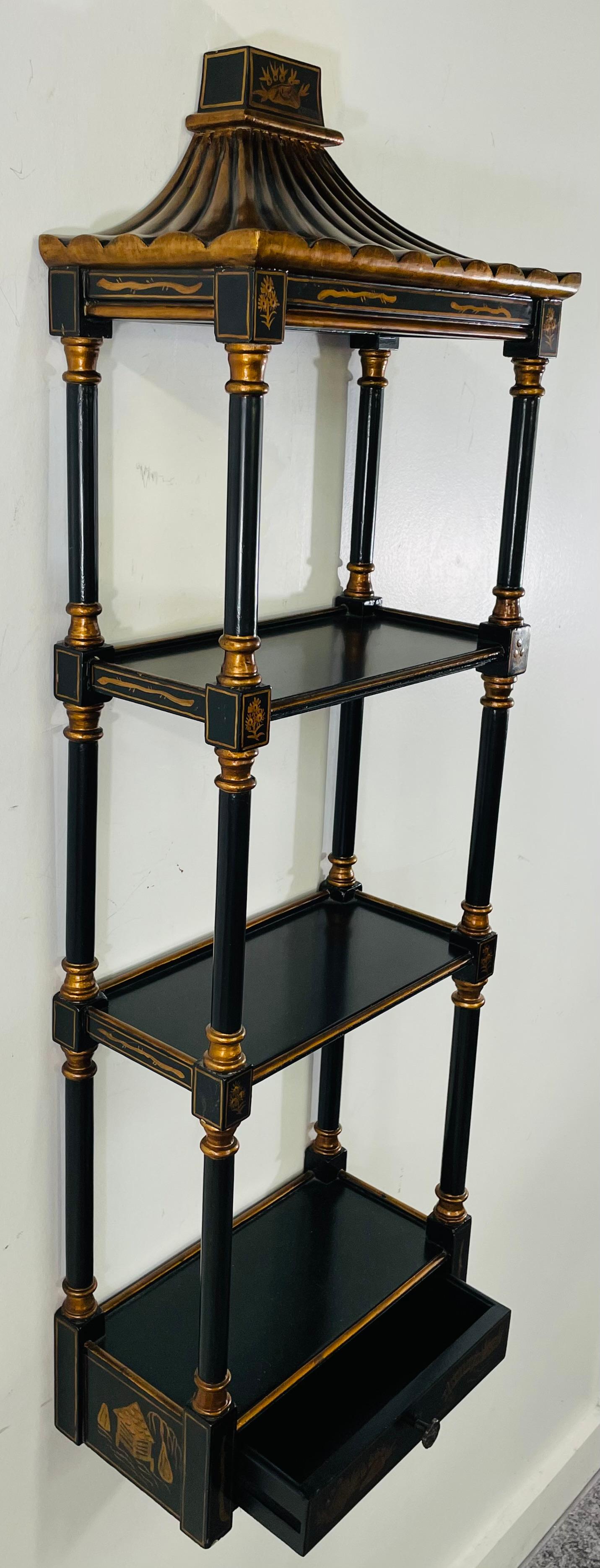 Chinoiserie Style Pagoda Form Faux Bamboo Wall Rack, 3 Shelves For Sale 2
