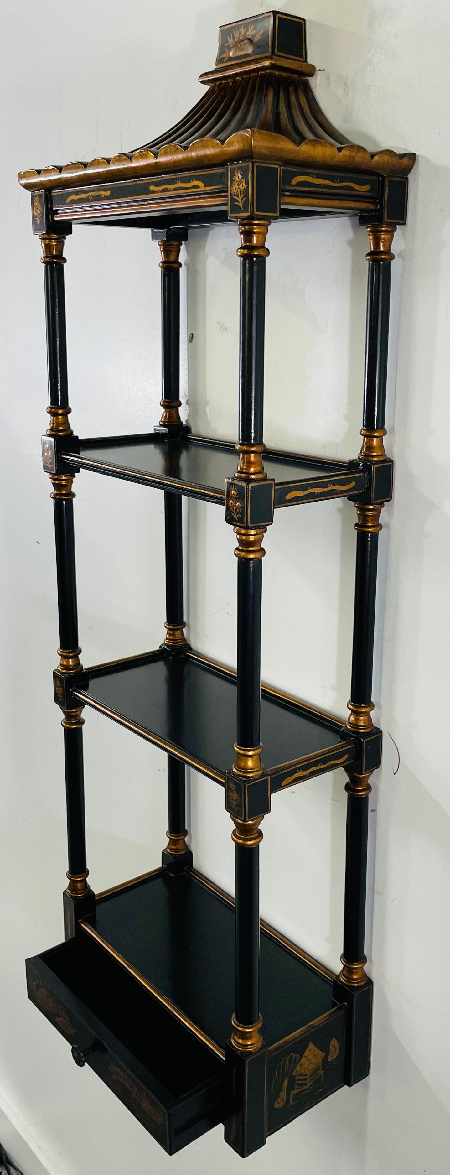 Chinoiserie Style Pagoda Form Faux Bamboo Wall Rack, 3 Shelves For Sale 3