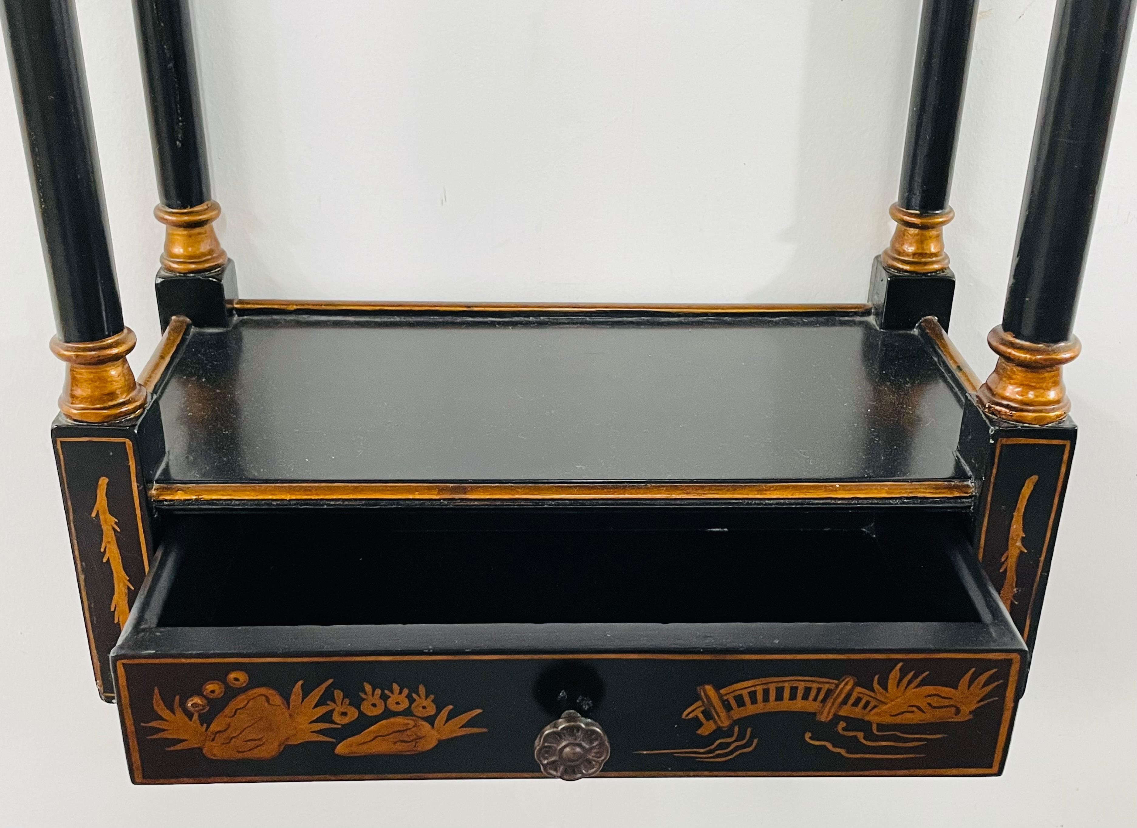 Chinoiserie Style Pagoda Form Faux Bamboo Wall Rack, 3 Shelves 1