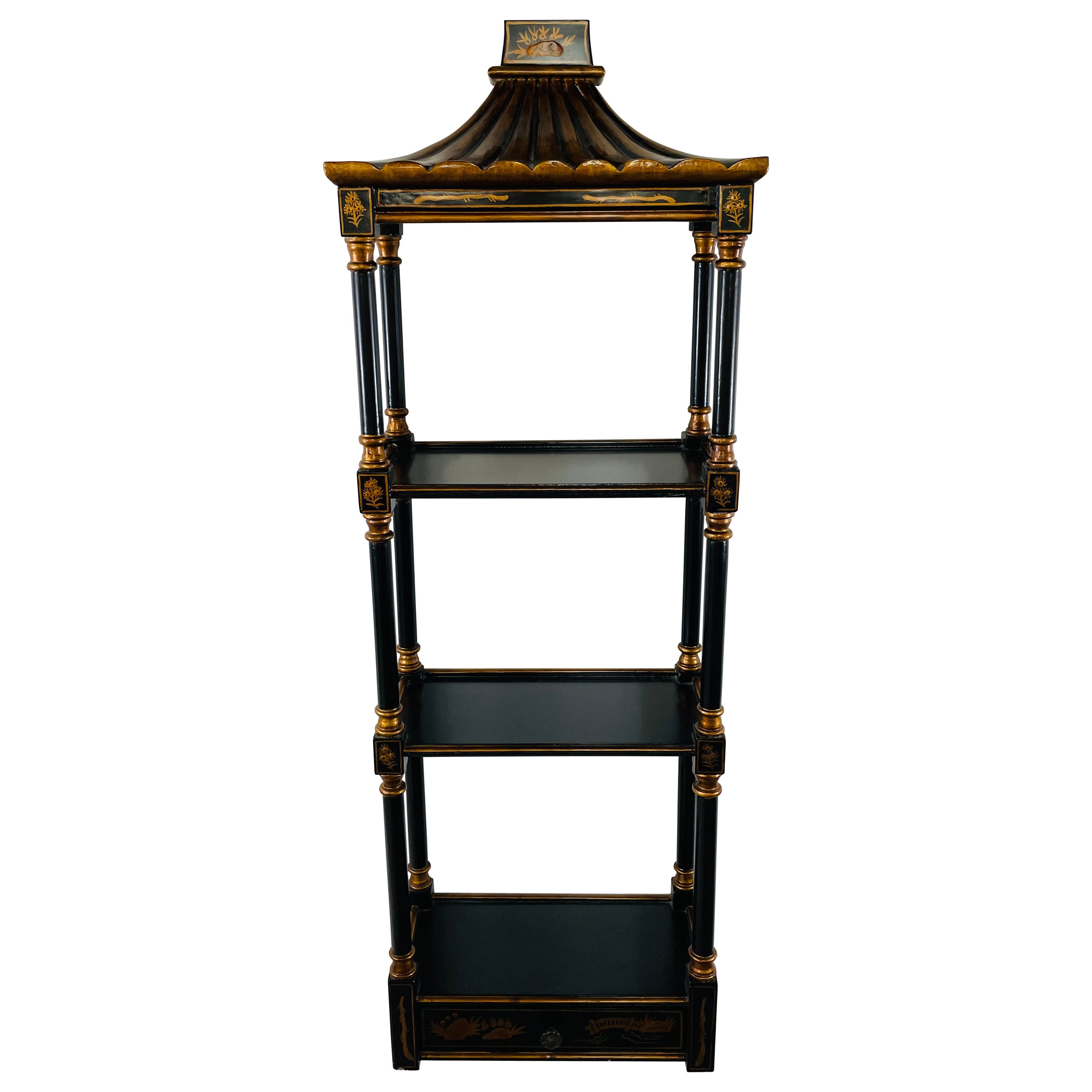 Chinoiserie Style Pagoda Form Faux Bamboo Wall Rack, 3 Shelves