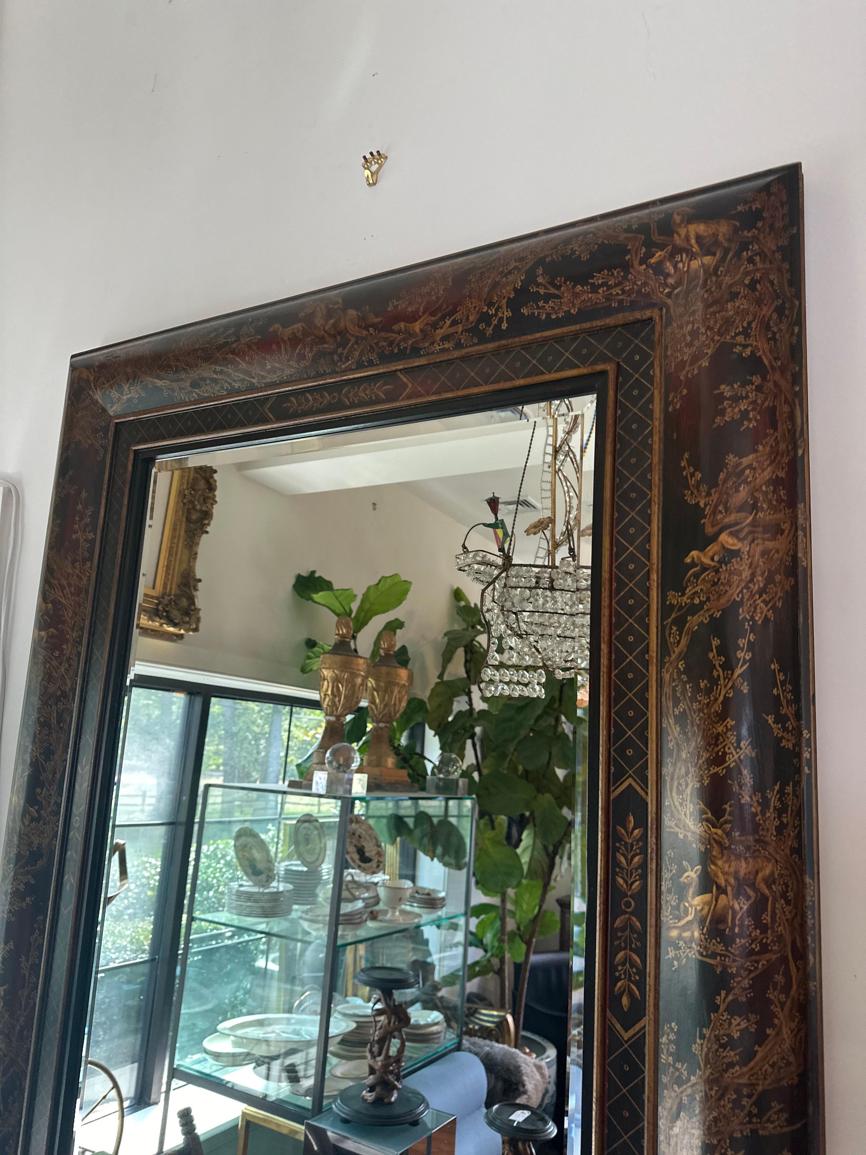 Lovely Chinoiserie style painted frame ...... mirror with beveled glass.....
