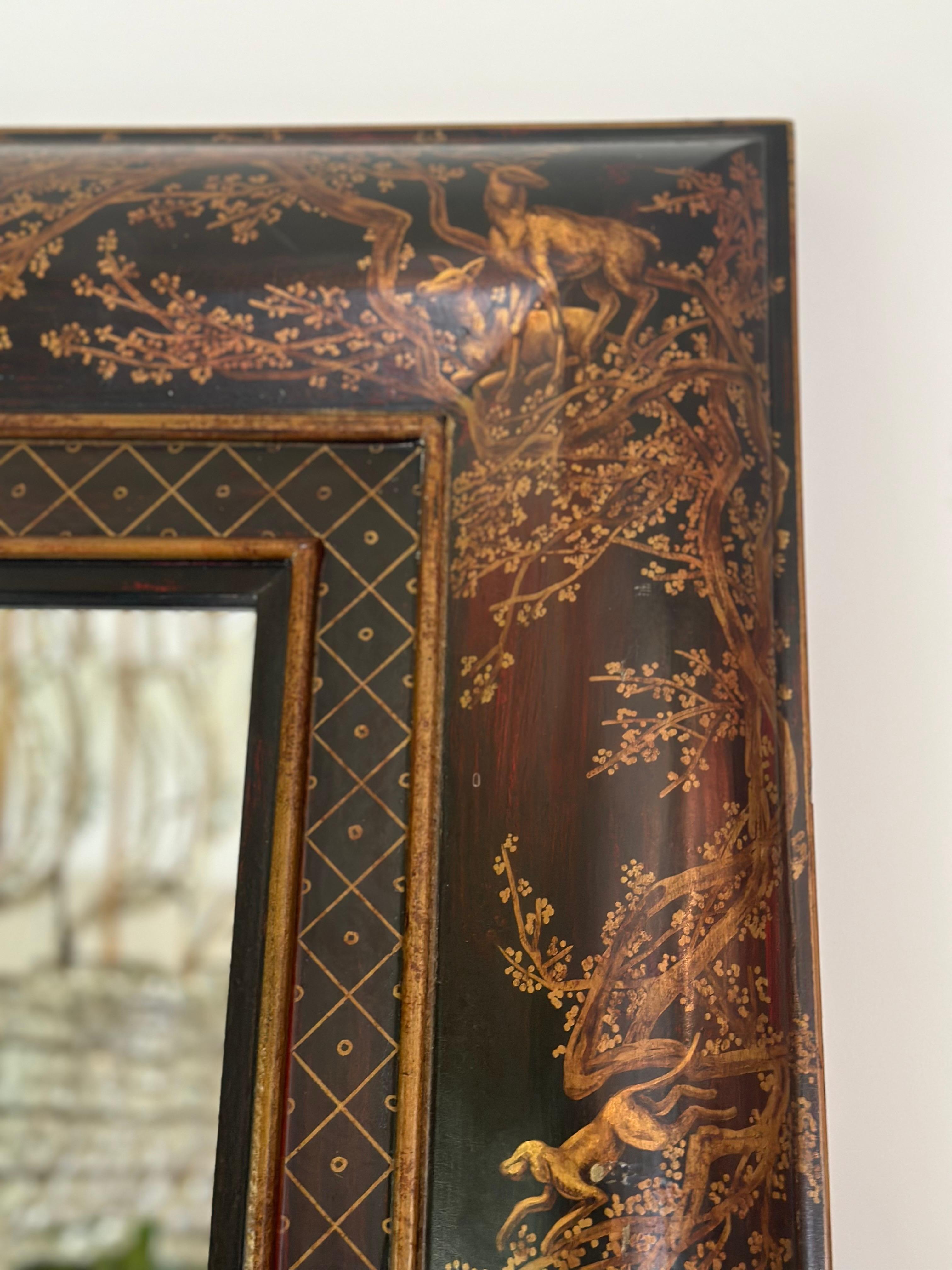 Wood Chinoiserie Style Painted Frame Mirror For Sale