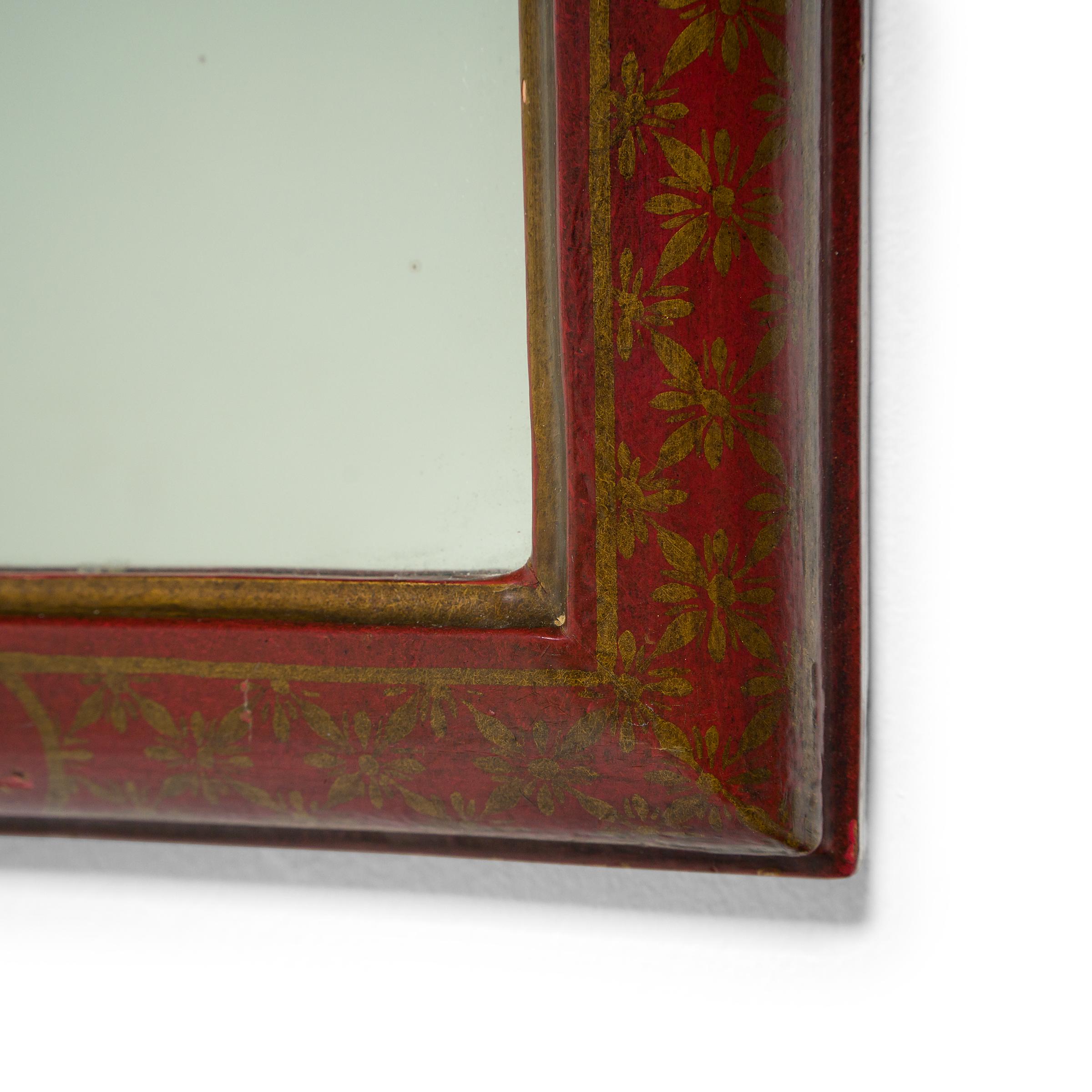 Lacquered Chinoiserie Style Painted Wall Mirror