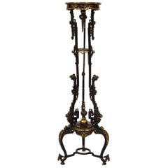 Chinoiserie Style Patinated and Dore Bronze Pedestal, Édouard Lièvre Attributed