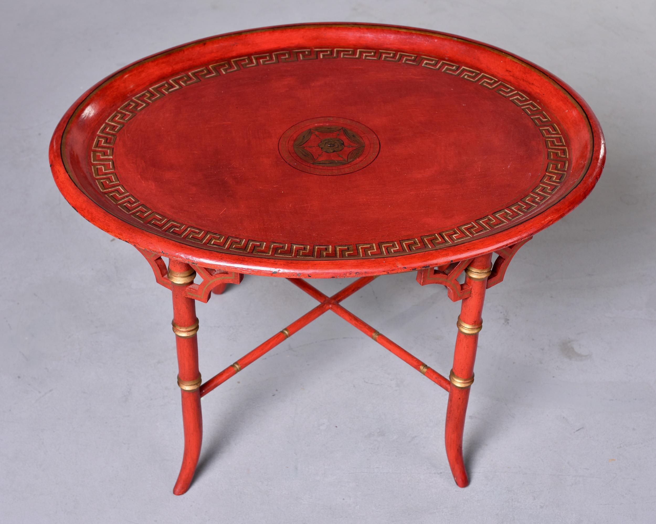 Chinoiserie Style Red Side Table For Sale 2